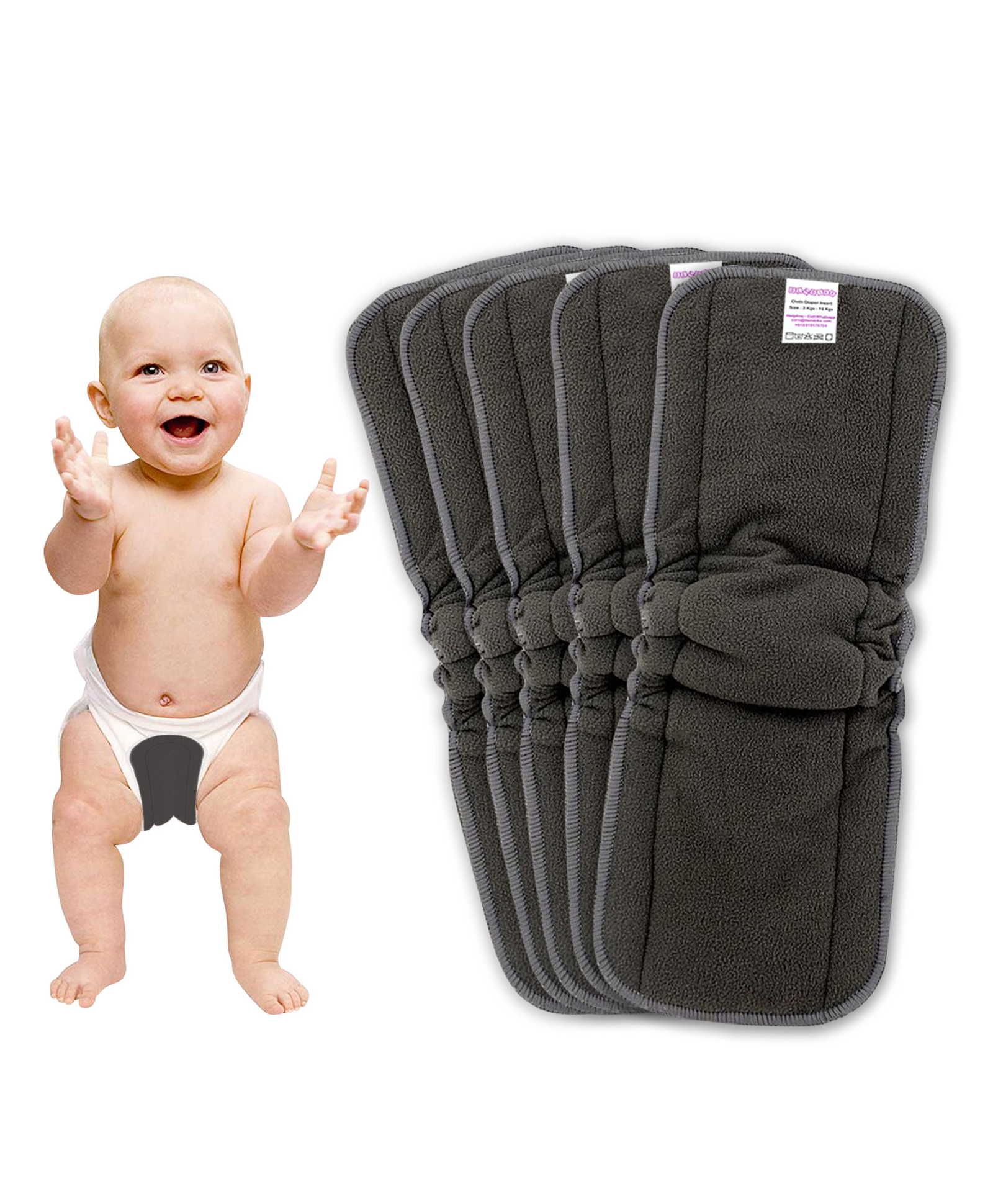 Bembika Cotton Bamboo Charcoal Nappy Inserts Pack of 5 - Grey-image-14