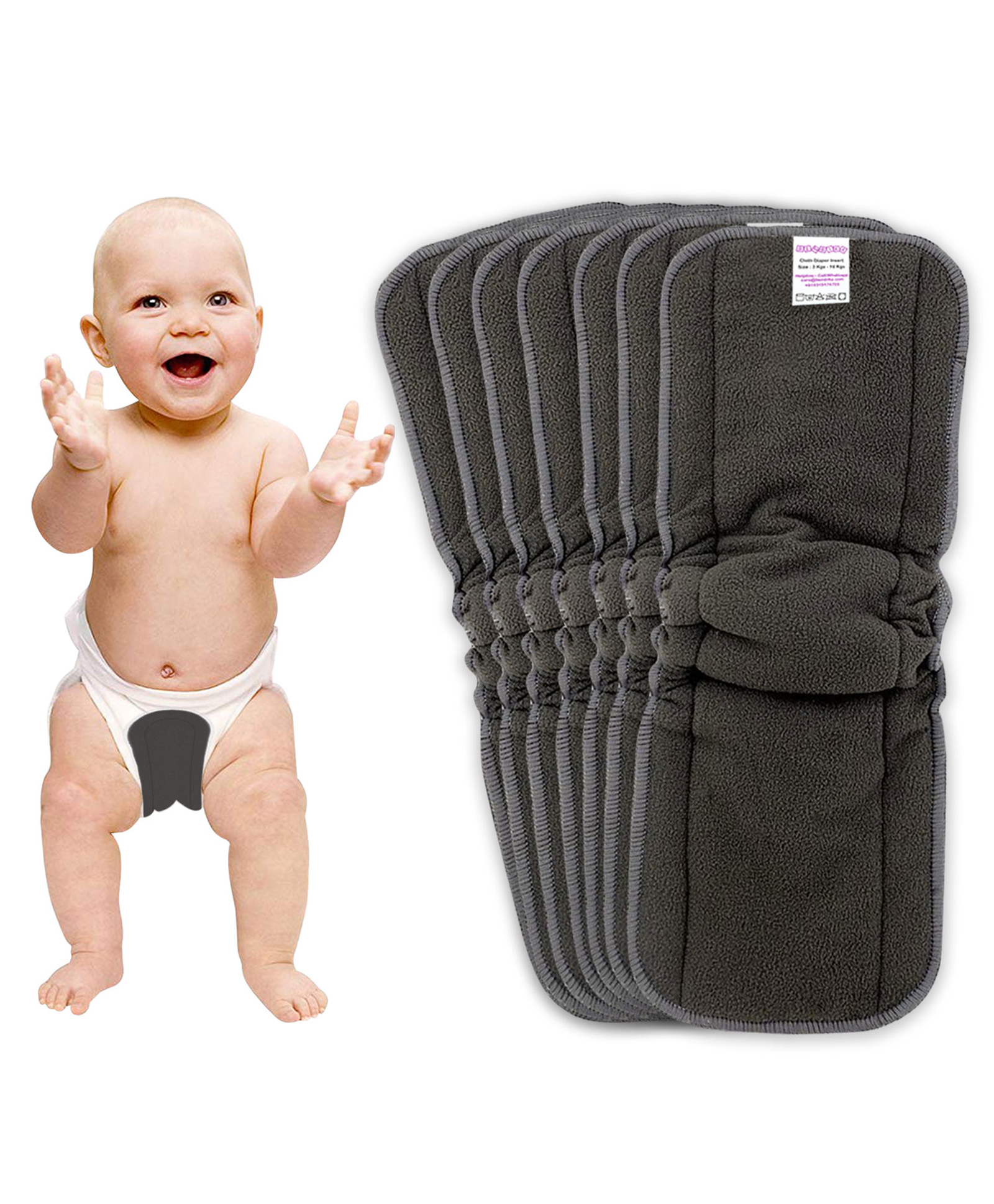 Bembika Cotton Bamboo Charcoal Nappy Inserts Pack of 7 - Grey-image-7