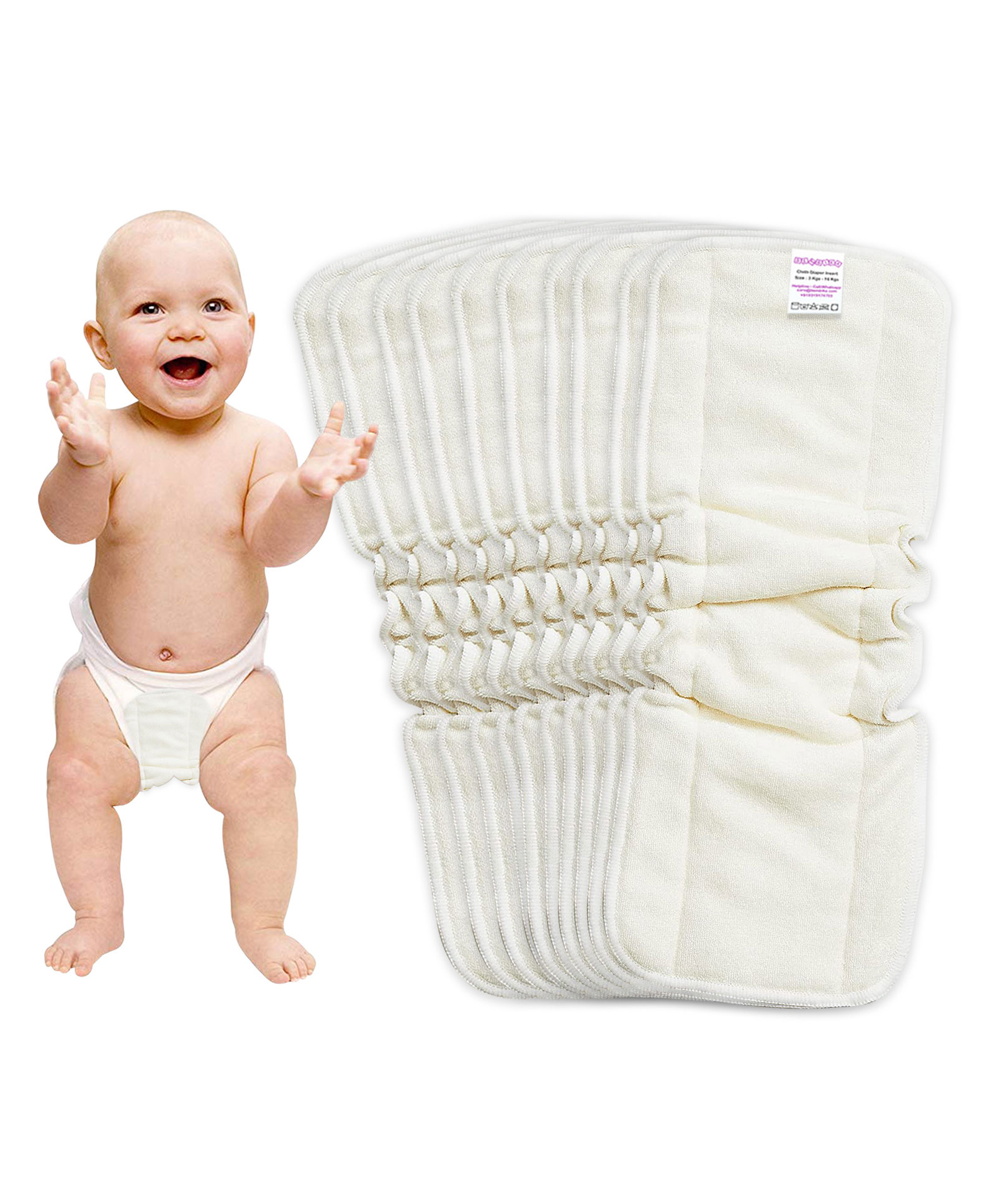 Bembika 5 Layer Bamboo Terry Nappy Inserts Pack of 10 - White-image-38