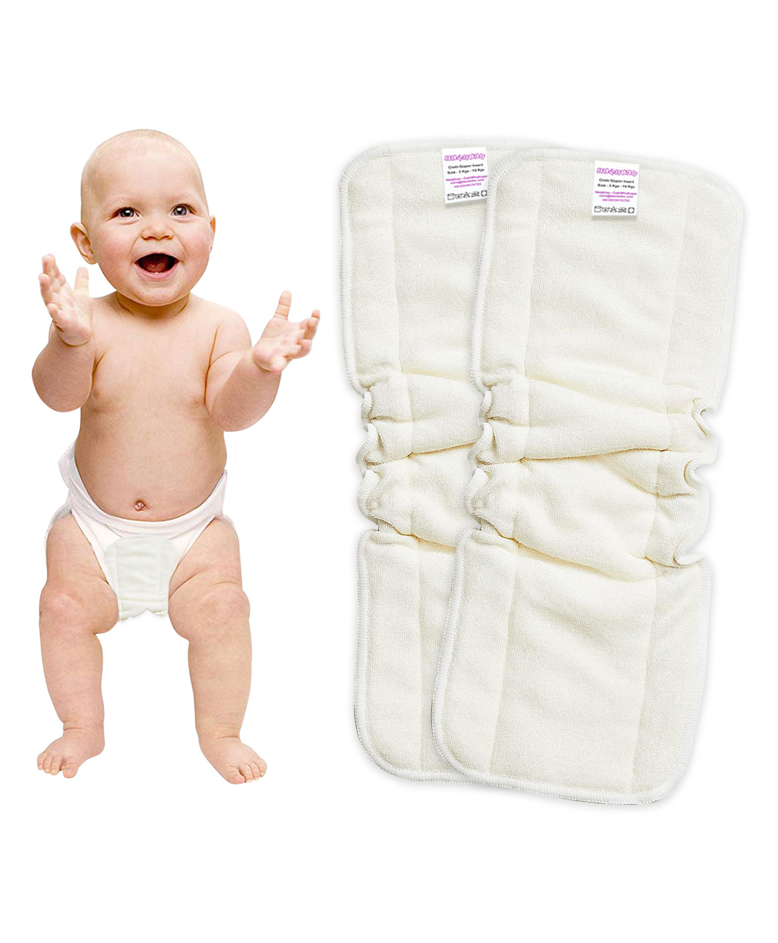 Bembika 5 Layer Bamboo Terry Nappy Inserts Pack of 2 - White-image-33