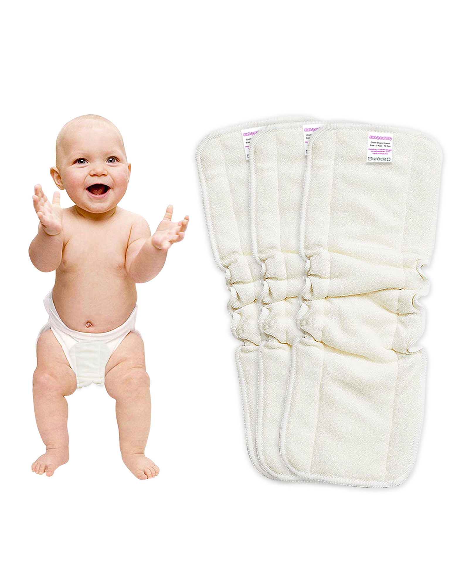 Bembika 5 Layer Bamboo Terry Nappy Inserts Pack of 3 - White-picture-43