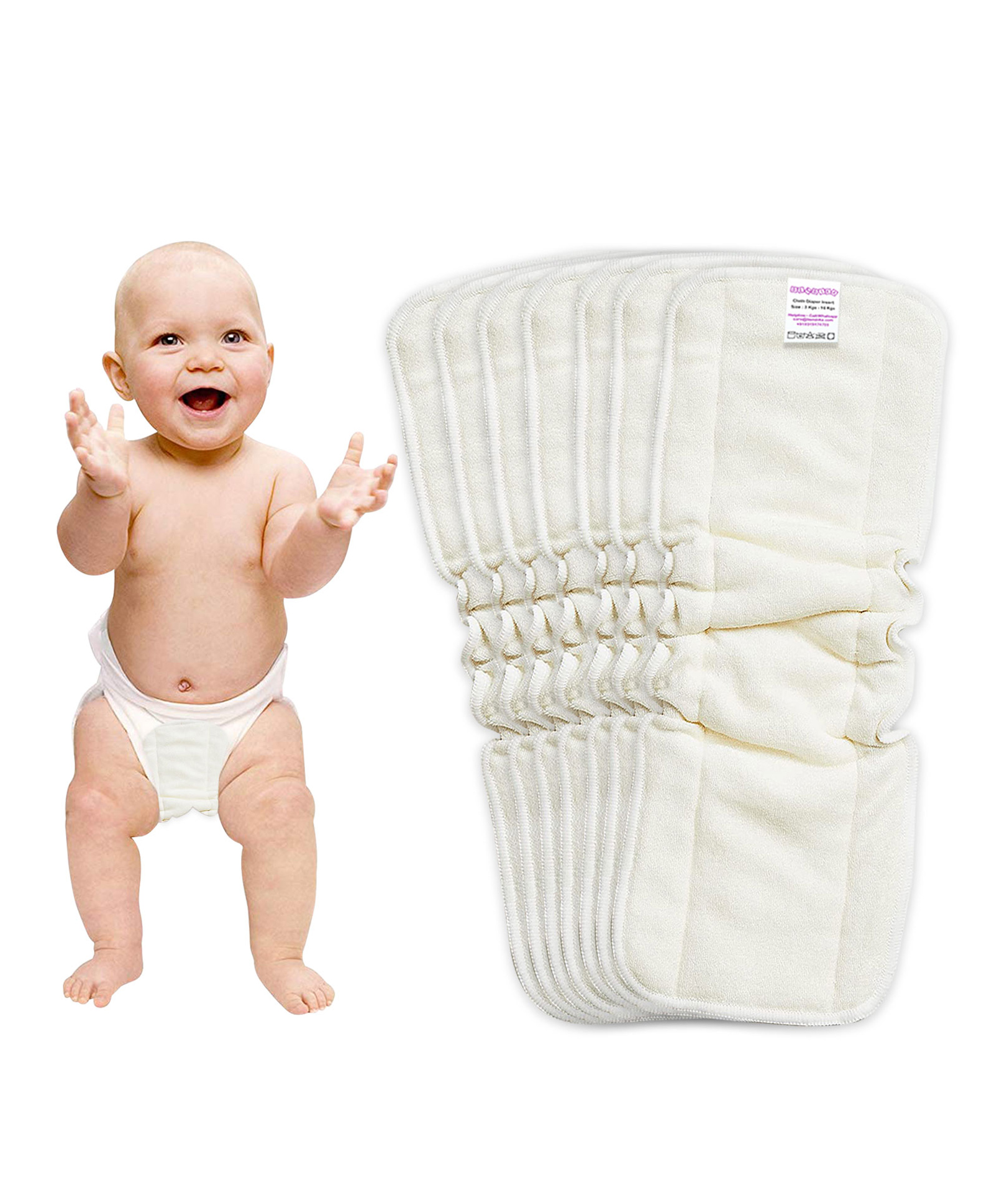 Bembika 5 Layer Bamboo Terry Nappy Inserts Pack of 7 - White-picture-44