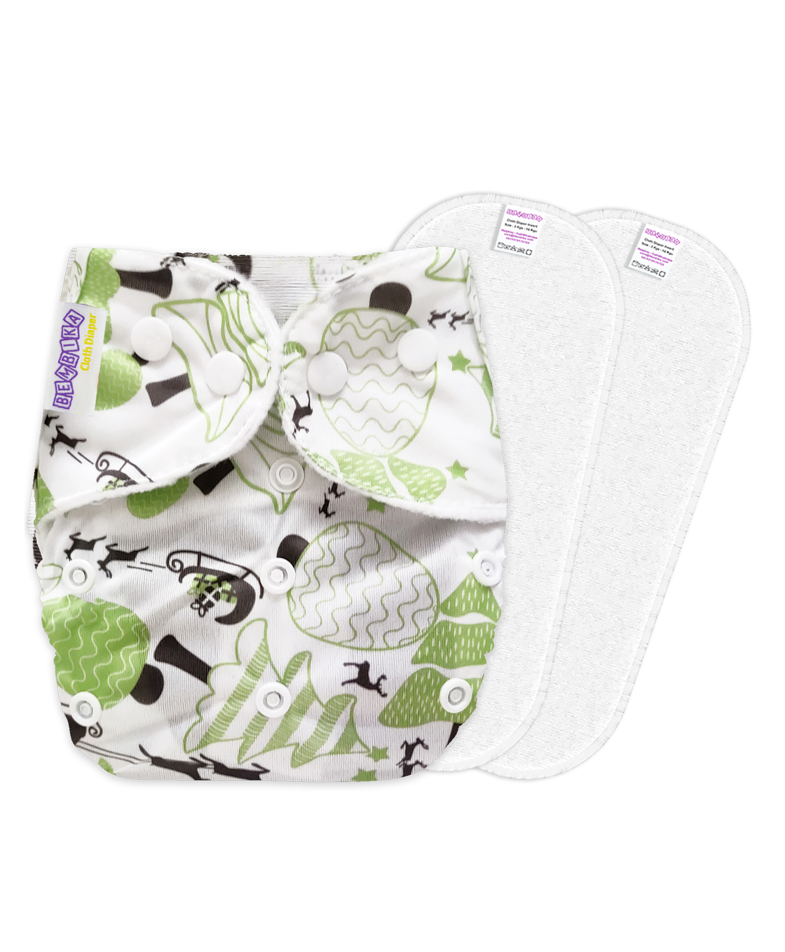 Bembika B Plus Printed Cloth Diapers With 2 Inserts - Green-image-31