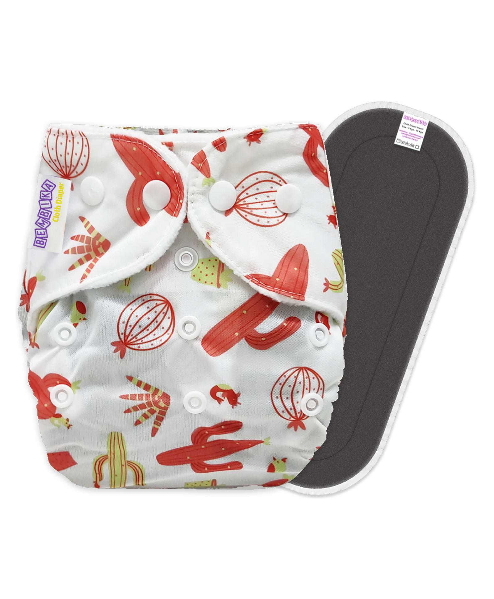 Bembika B Plus Cactus Doodle Printed Cloth Diaper With 1 Bamboo Charcoal Insert - Multicolour-picture-25
