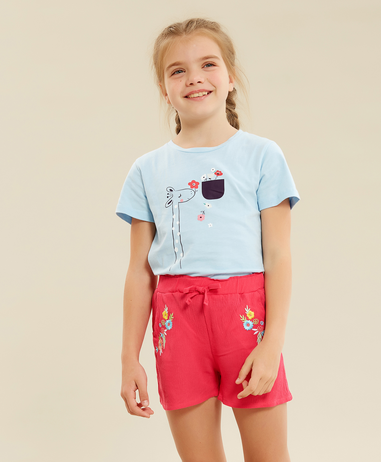 Kookie Kids Mid Thigh Shorts Floral Embroidery - Rose Red-image-34