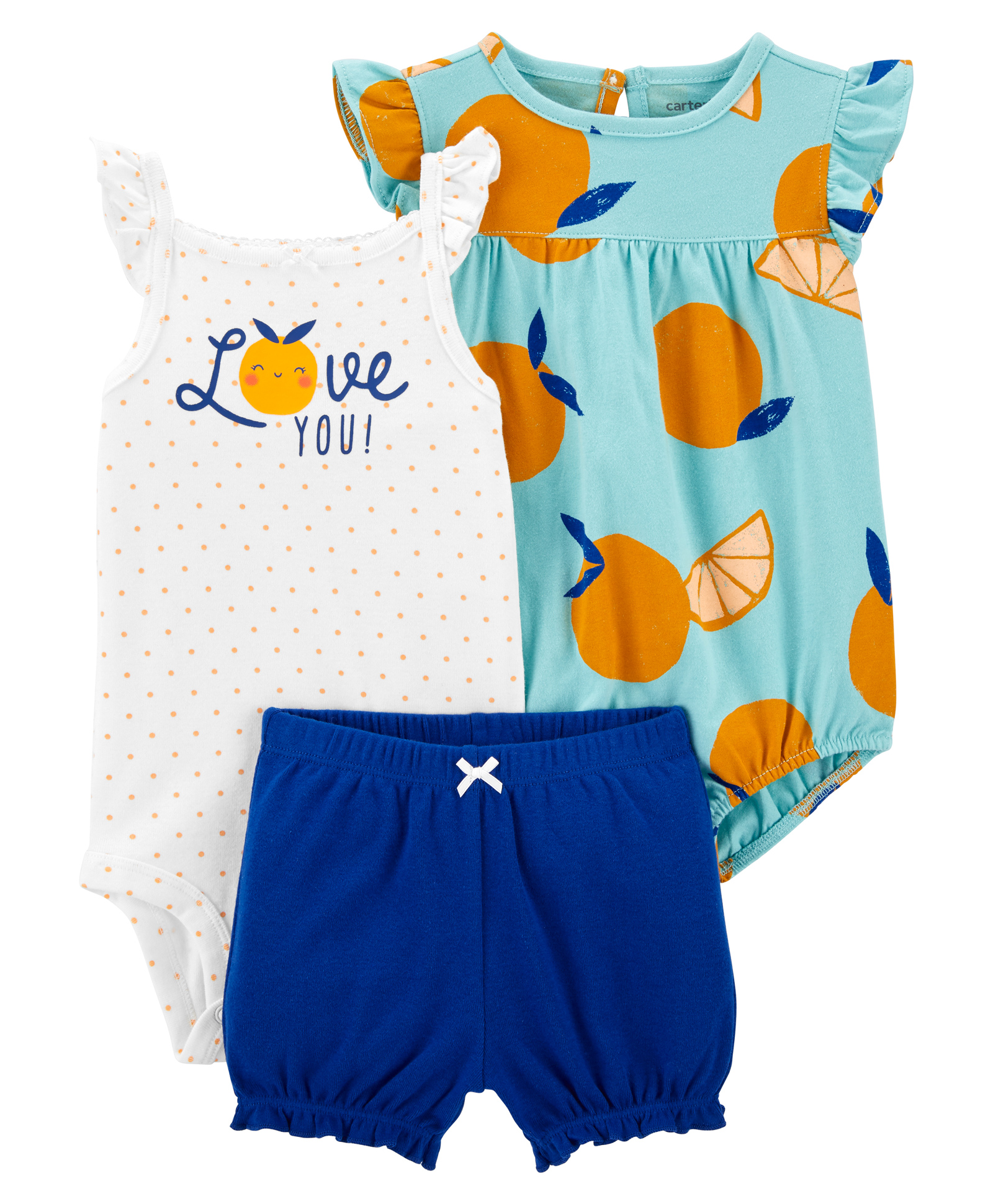 Carter's 3-Piece Set with Onesies & E17 Shorts Set - Ivory Blue Navy-image-4