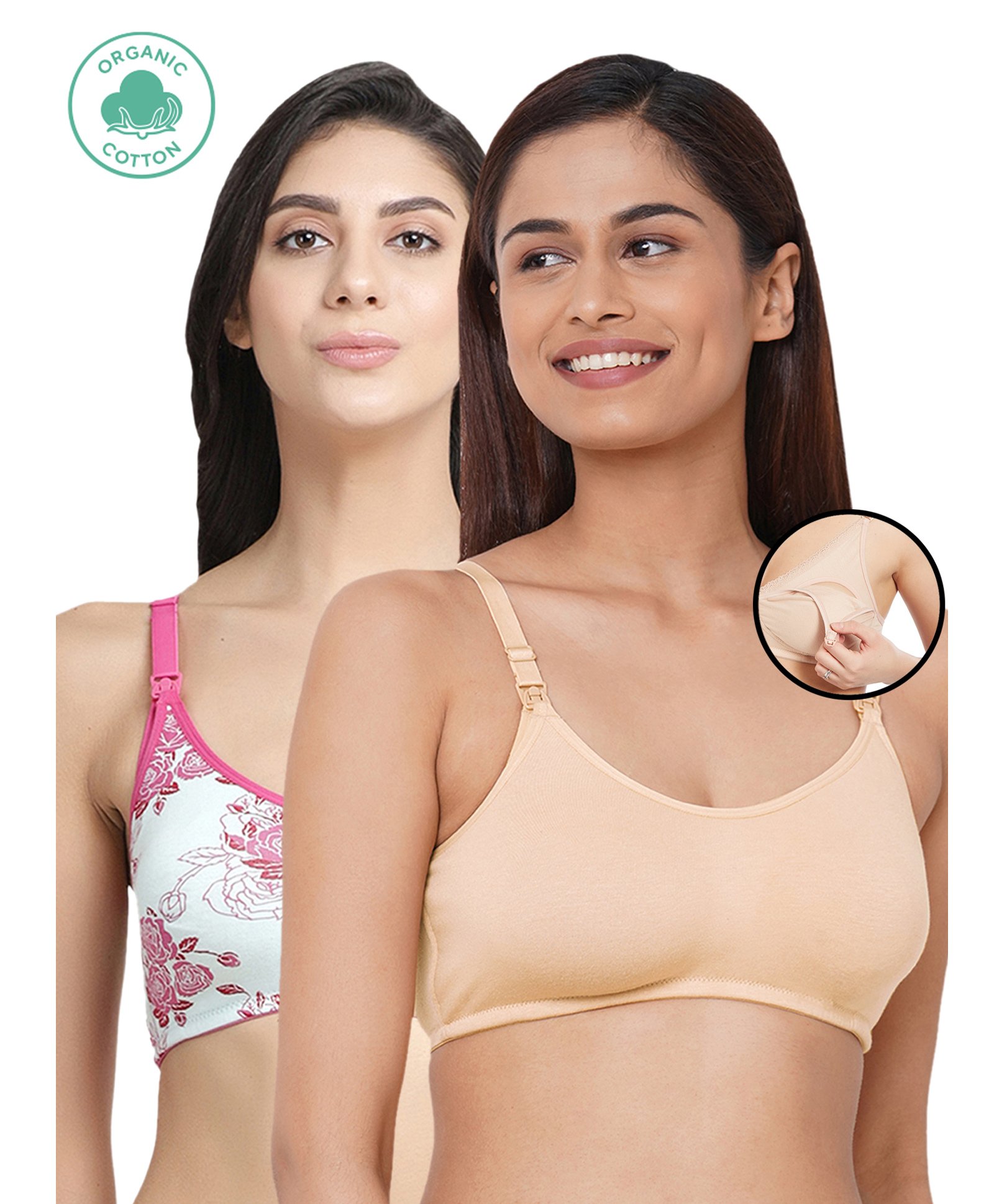 Inner Sense Organic Antimicrobial Nursing Bra Pack of 2 - Beige White-picture-19