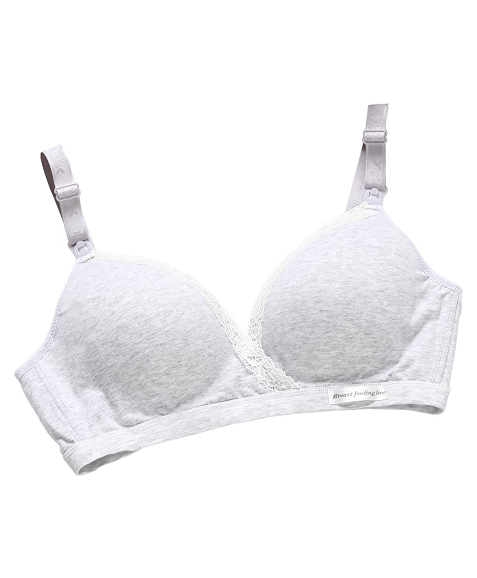 MOMISY  Maternity Nursing Wirefree Cotton Breastfeeding Bra with Lace - Grey-image-1
