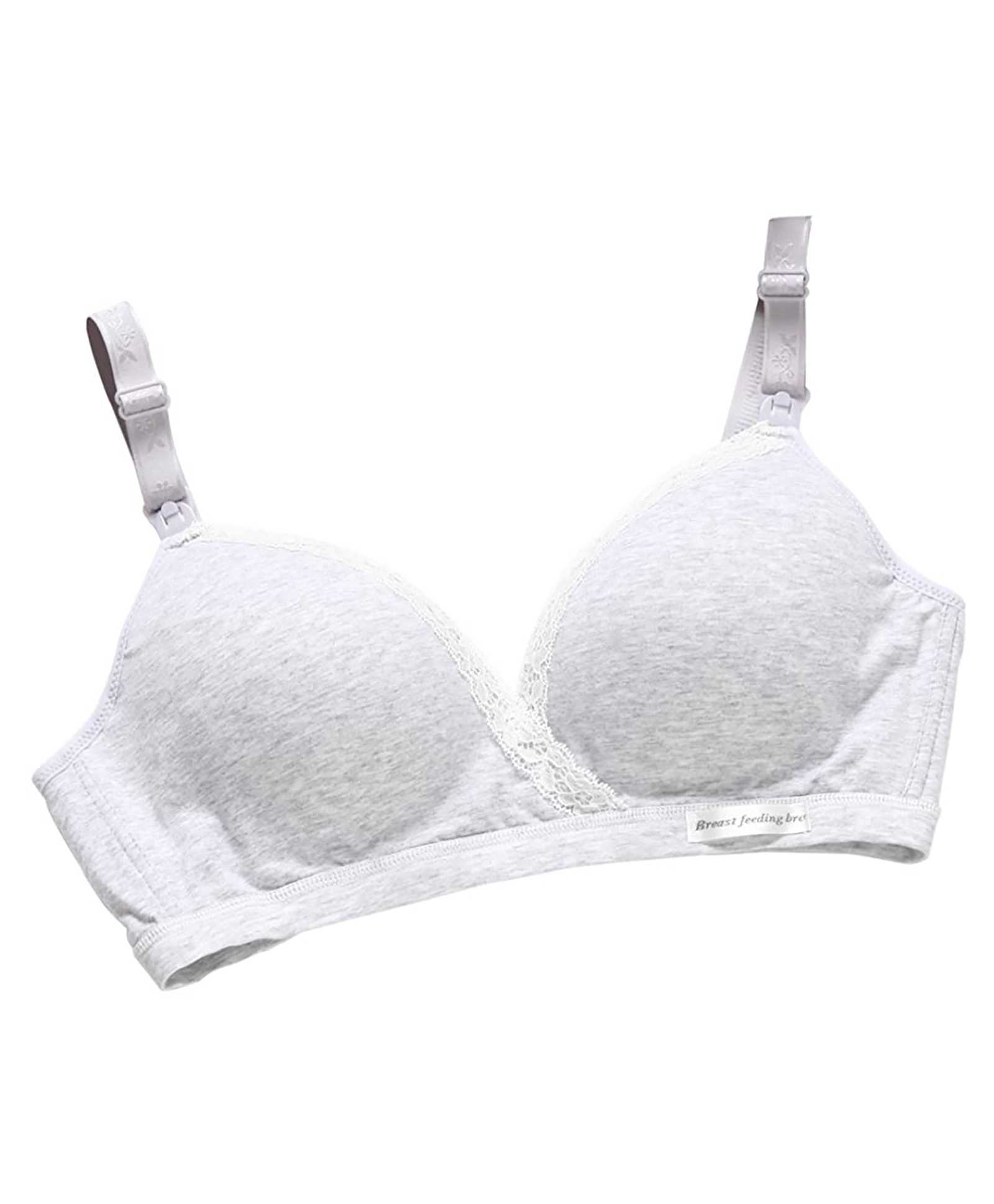 MOMISY Maternity Nursing Wirefree Cotton Breastfeeding Bra with Lace - Grey-image-7