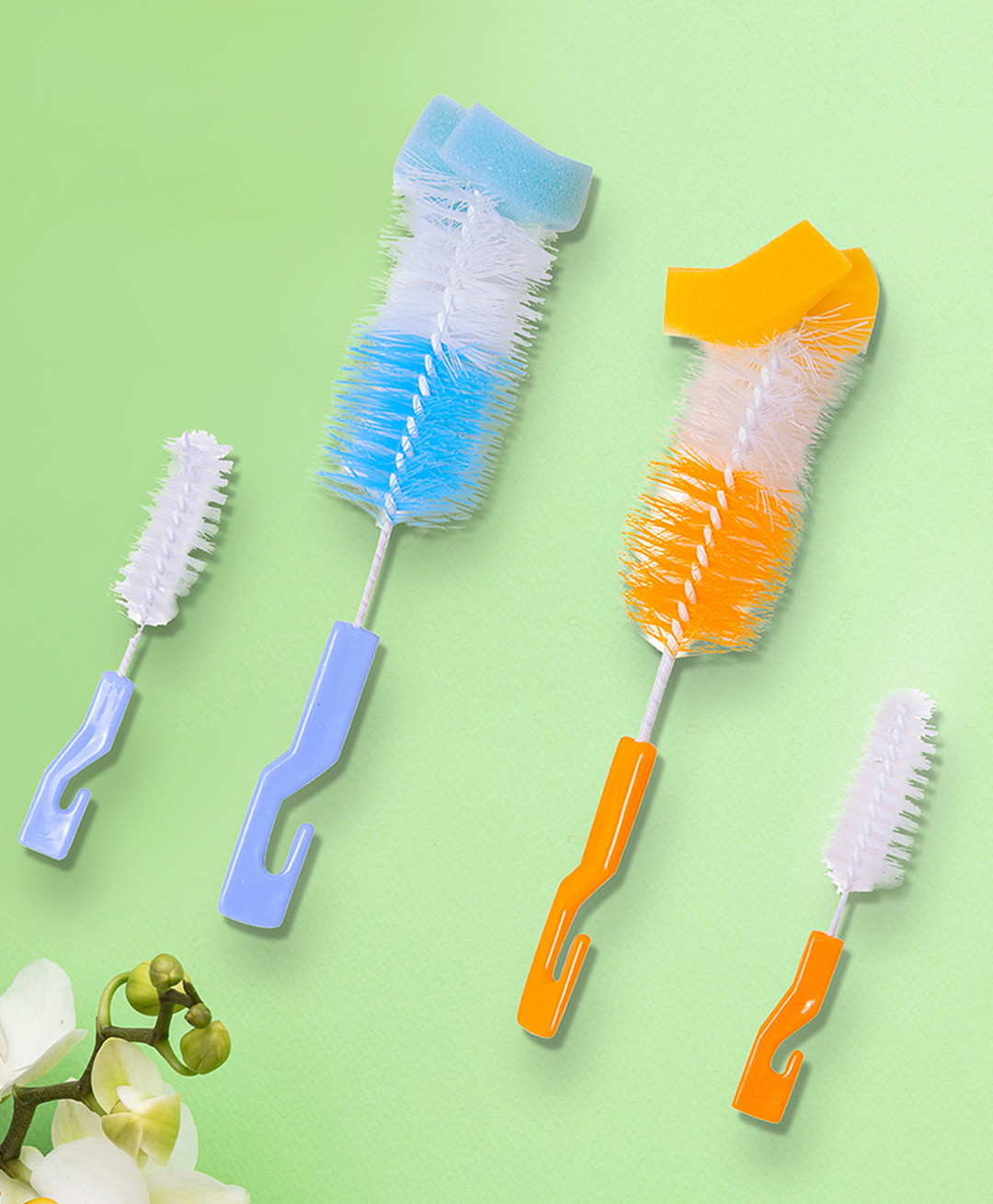 Baby Moo Twist And Turn Bottle And  Nipple Cleaning Brush Set of 4 - Orange Blue-picture-41