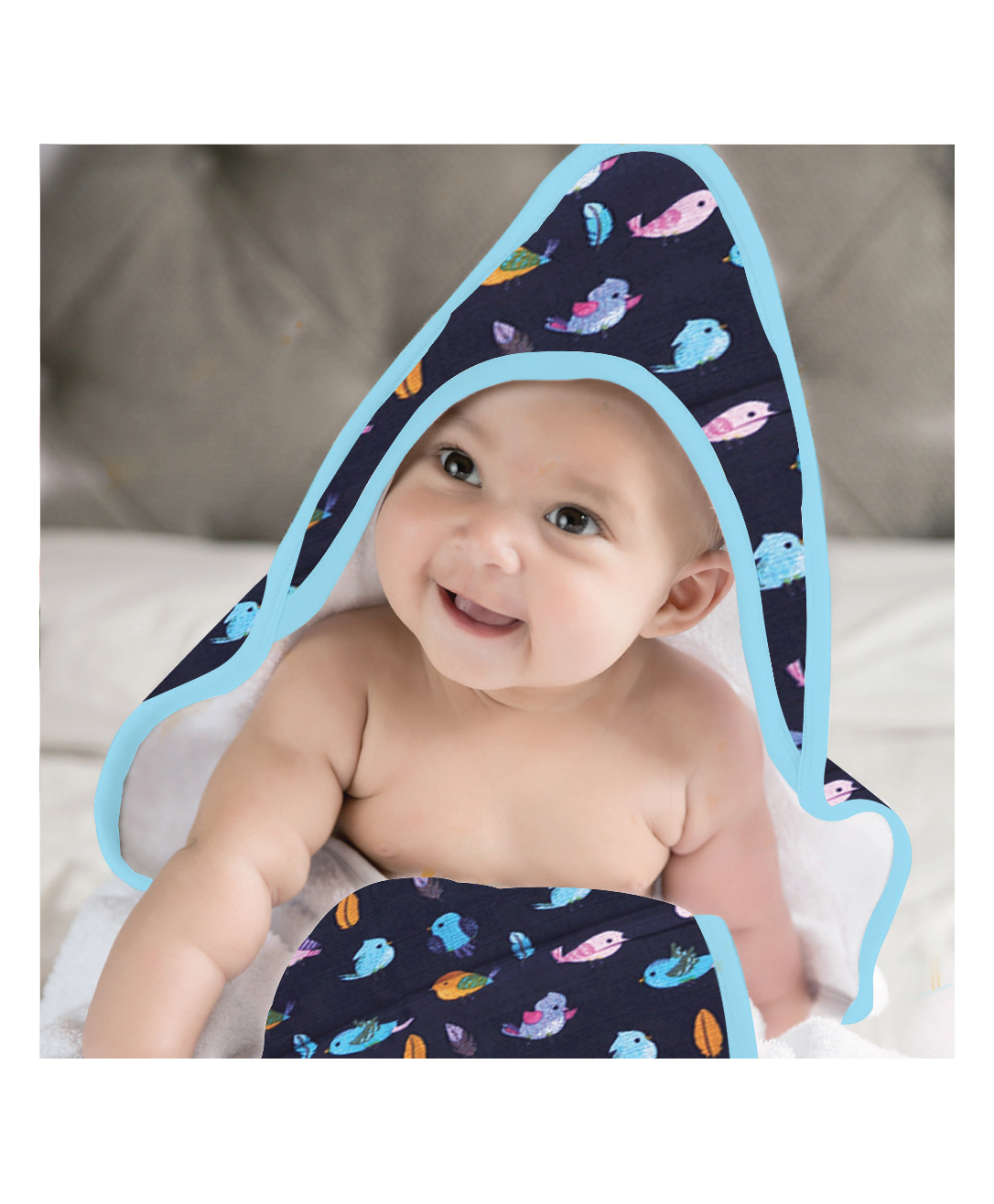 POLKA TOTS Dual Layer Super Soft & Comfortable Organic Muslin Cotton Hooded Terry Towel Bath Wrap - Bird-image-44