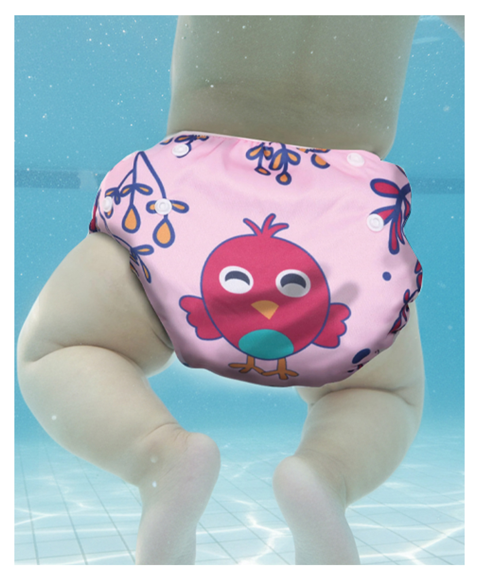 POLKA TOTS Reusable and Washable Baby Swim DiaperCostume Bird Design for 12 to 24 Months Kids - Pink