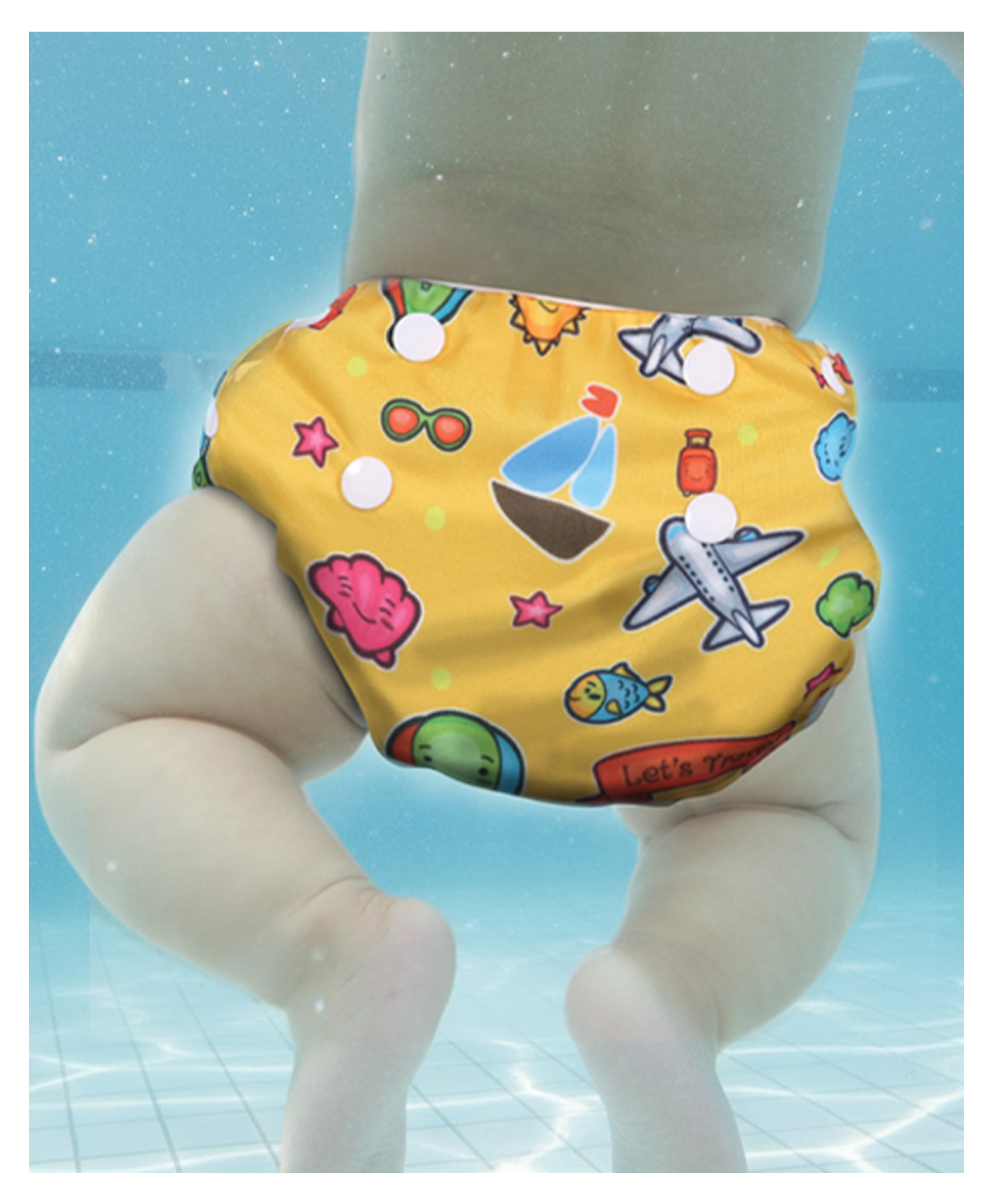 POLKA TOTS Reusable and Washable Baby Swim DiaperCostume Travel Design for 12 to 24 Months Kids - Yellow