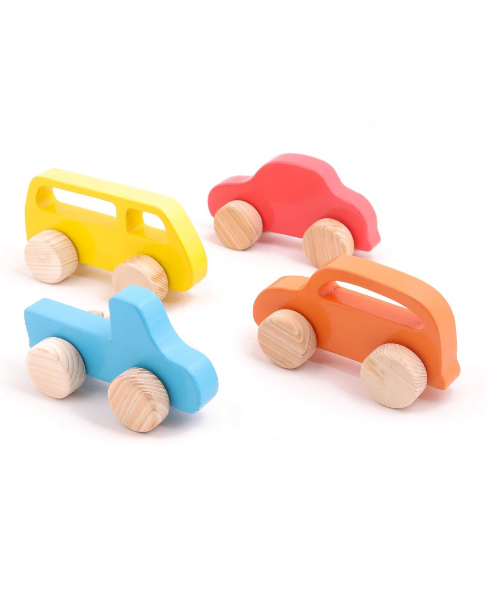 OPA Toys Large Wooden Push Toy Vehicles - Orange Blue Yellow Pink-image-30