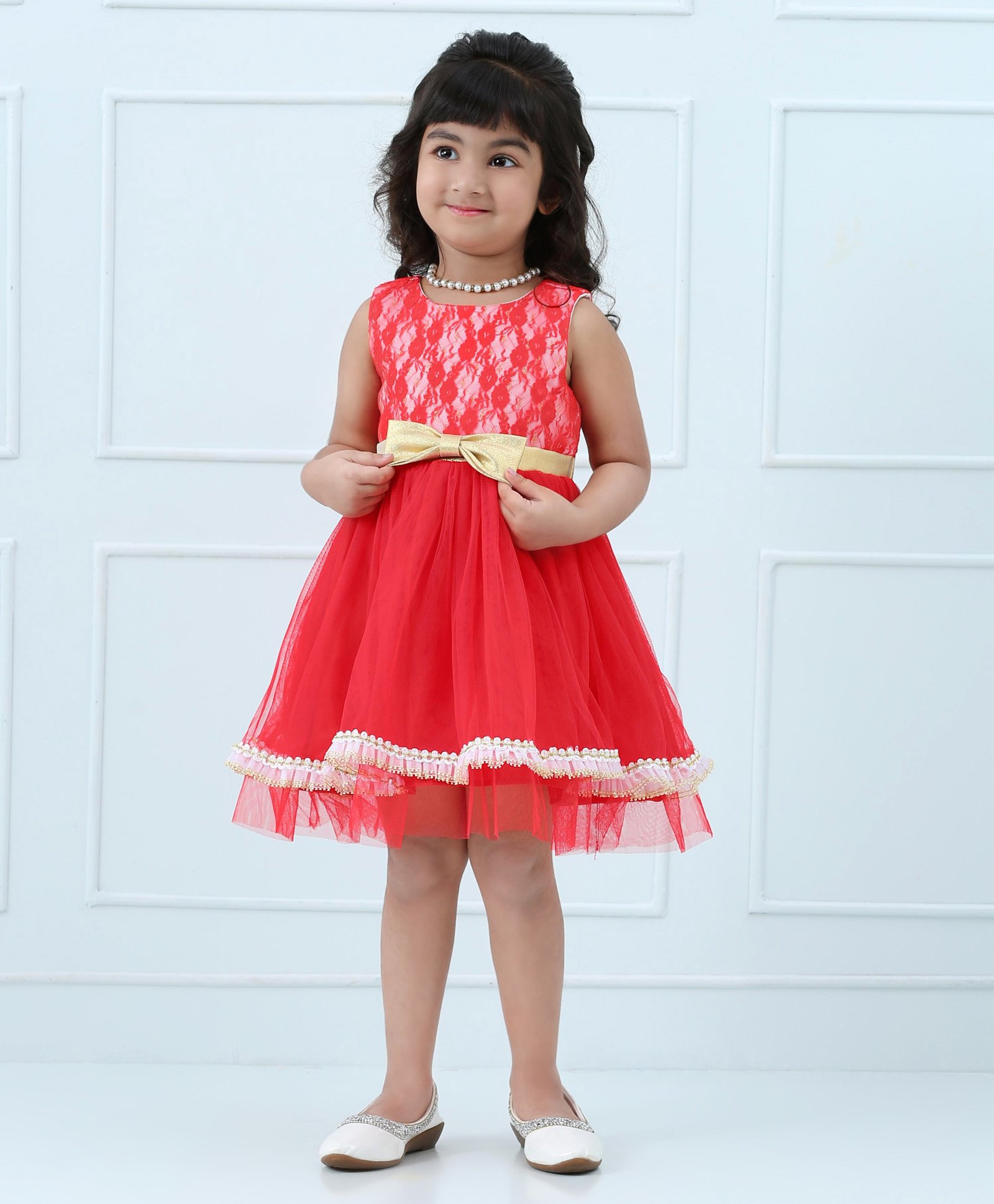 Mark & Mia Sleeveless Frock Bow Applique - Red-image-16