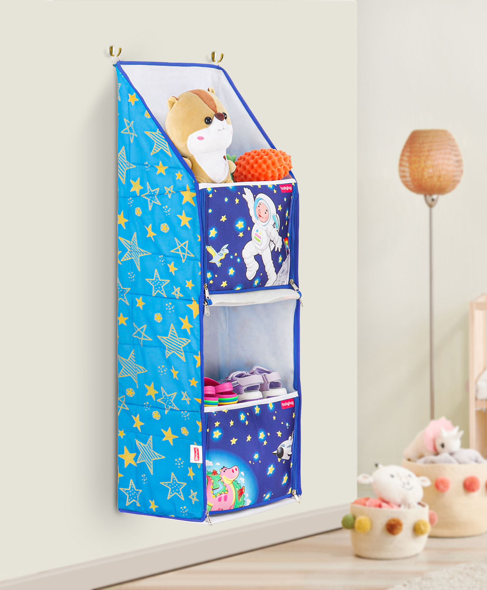 Babyhug Multipurpose Foldable Hanging Organizer Space Adventure Print - Blue-image-31