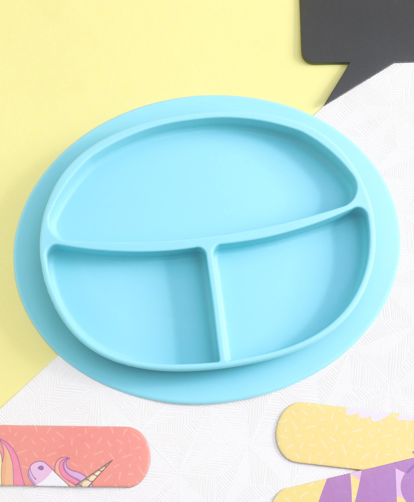 fab n funky Three Compartment Silicone Plate  - Blue-picture-36
