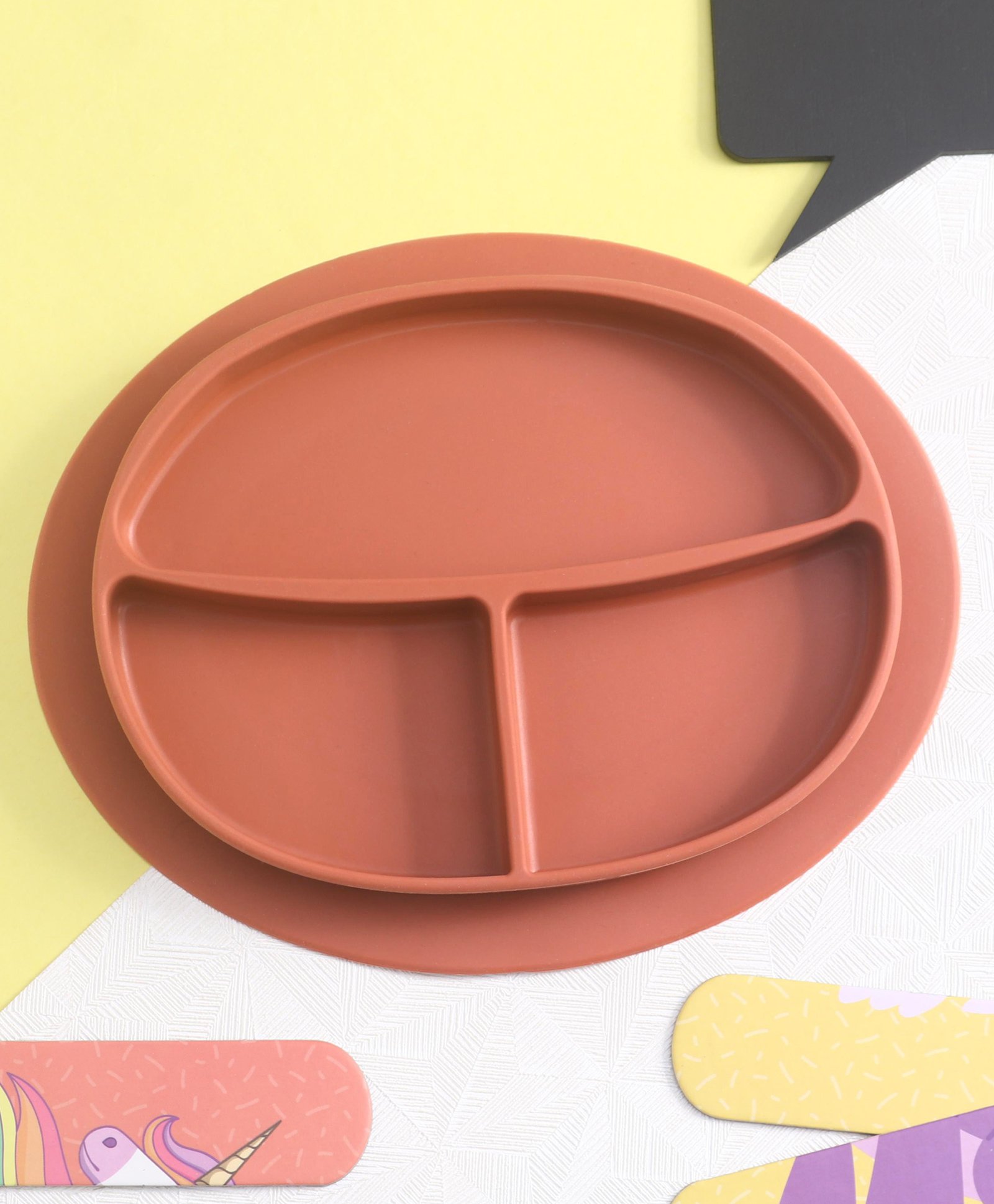 fab n funky Three Compartment Silicone Plate  - Brown-picture-26