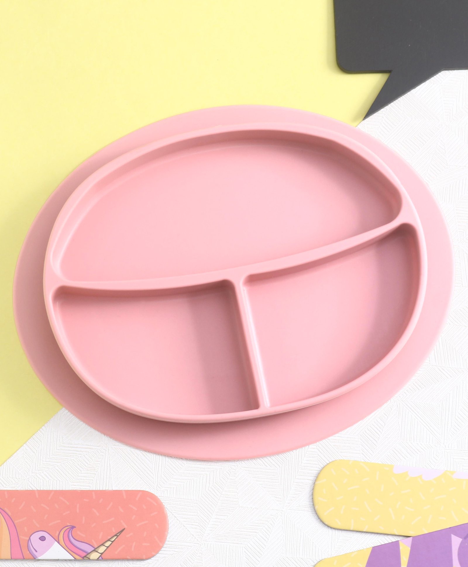 fab n funky Three Compartment Silicone Plate  - Pink-picture-37