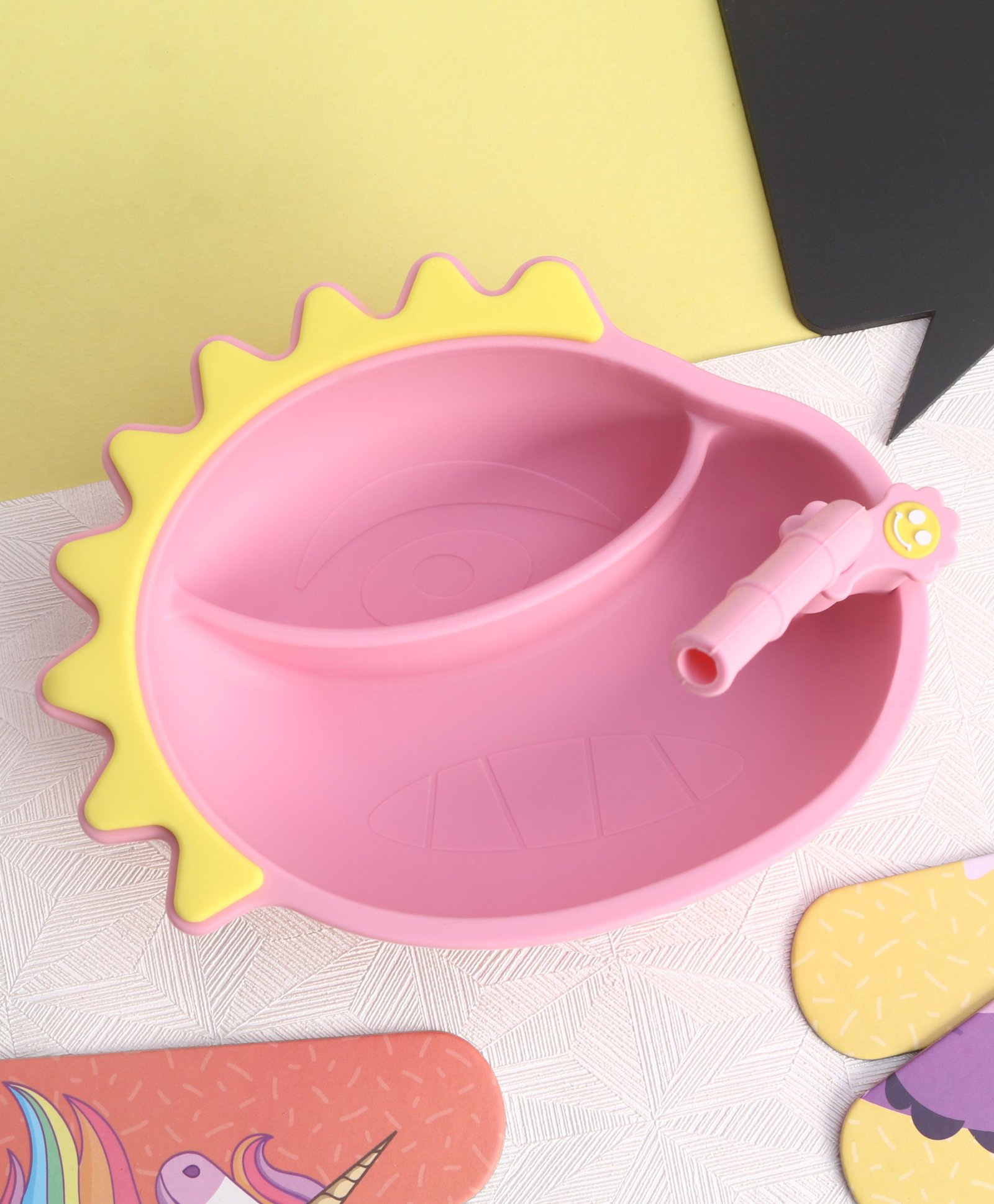 fab n funky Two Compartmented Bowl With Detachable Straw - Pink-picture-16