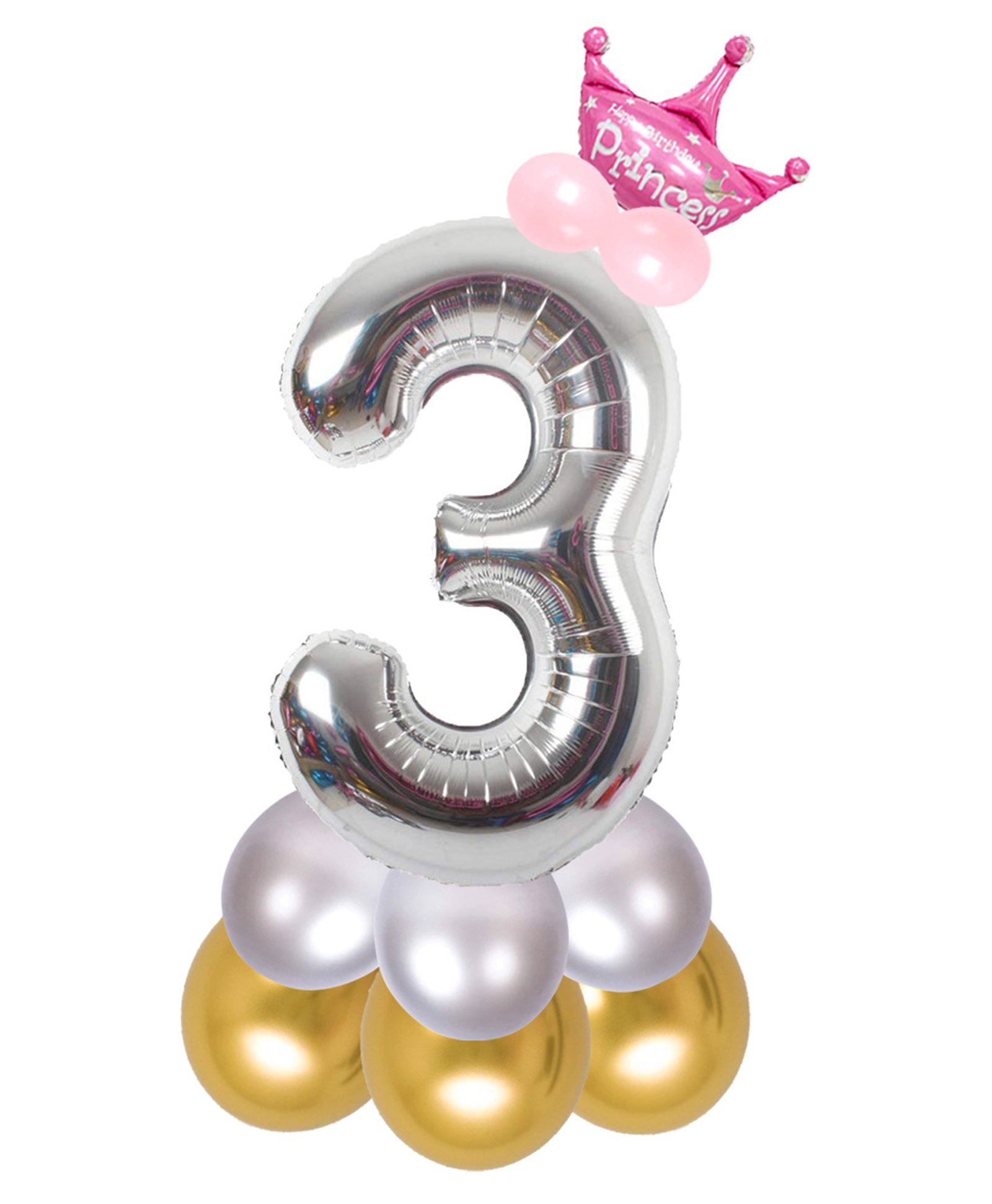 Shopperskart Princess 3 Number Foil Balloons Multicolor - Pack of 13-picture-14