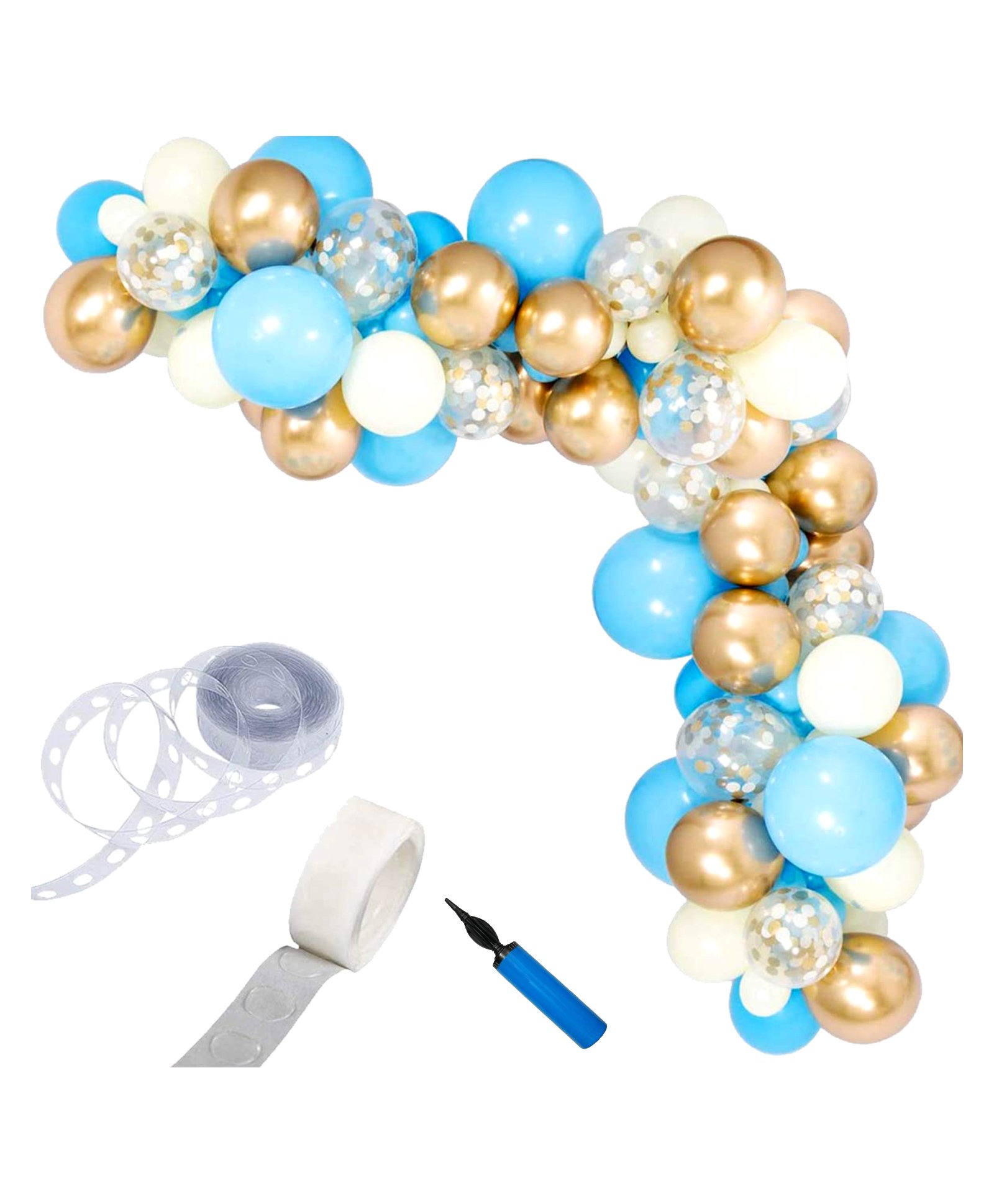 Shopperskart Balloon Arch with Chrome Confettie Metalic Balloons Combo Blue Gold - Pack Of 113-picture-23