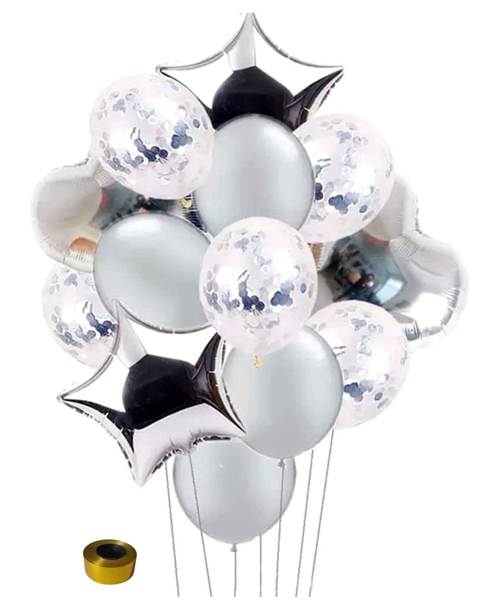Shopperskart Chrome Confettie Star Shape Foil Balloon Combo Silver - Pack Of 20-picture-15