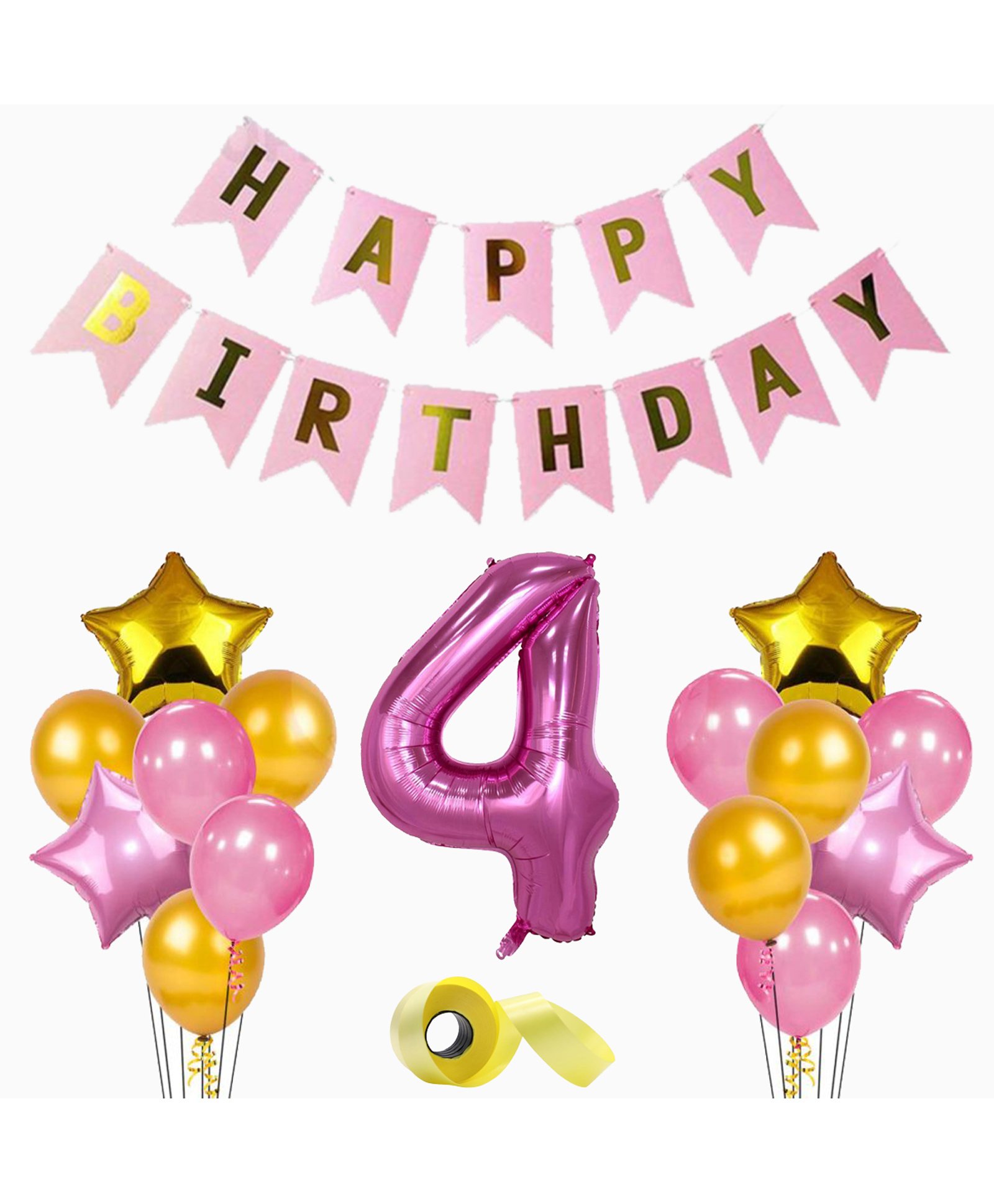 Shopperskart 4th Happy Birthday Combo Decoration Gold Pink - Pack of 49-image-29