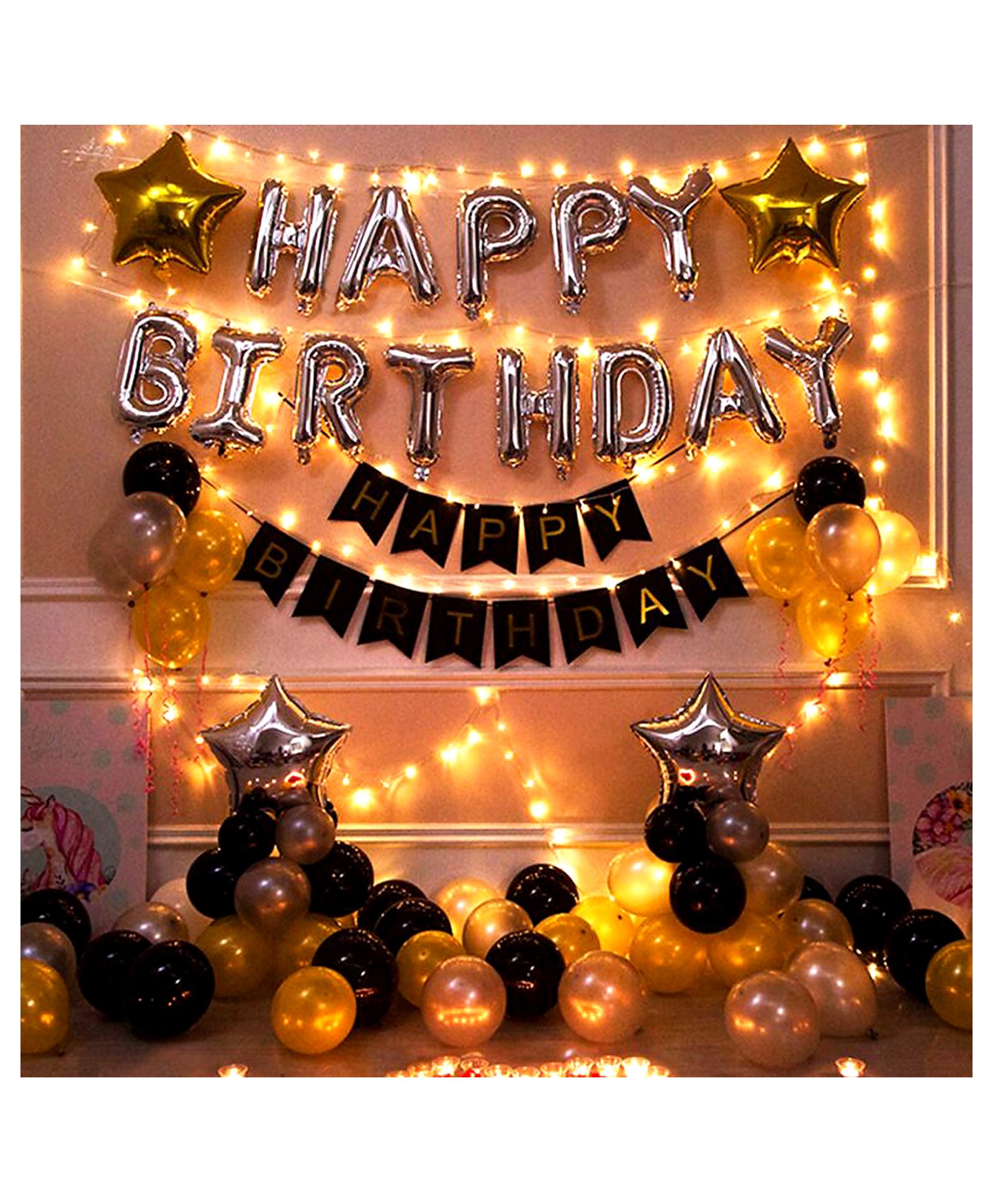 Shopperskart Happy Birthday Foil Balloon Decoration Kit Silver - Pack of 108-image-14