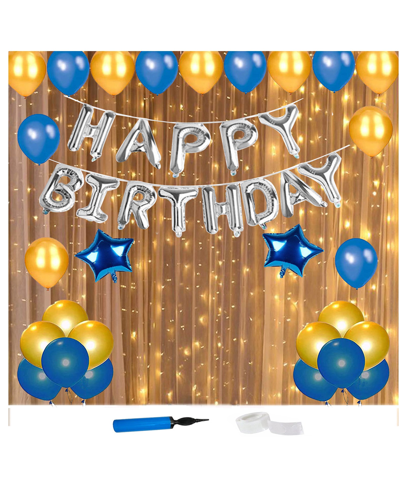 Shopperskart Happy Birthday Foil Balloon Decoration Kit Blue - Pack of 69-image-15