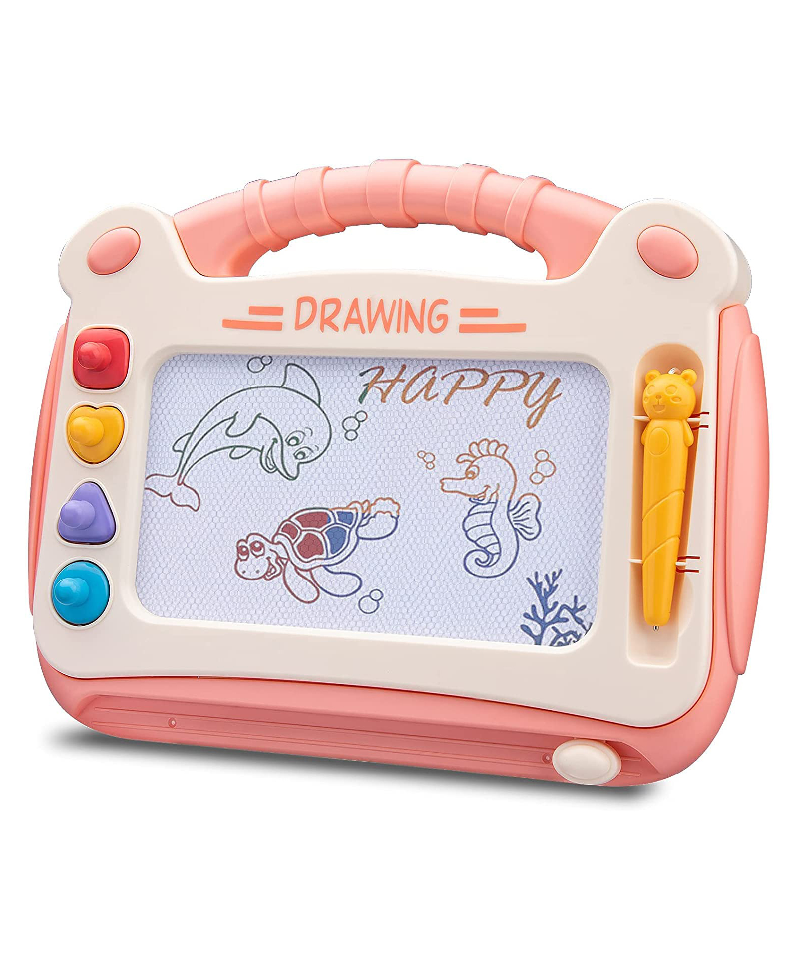 Wishkey 2 In 1 Magic Magnetic Slate With Shapes Stamps & Pen Erasable Doodle Pad Board - Pink-picture-23