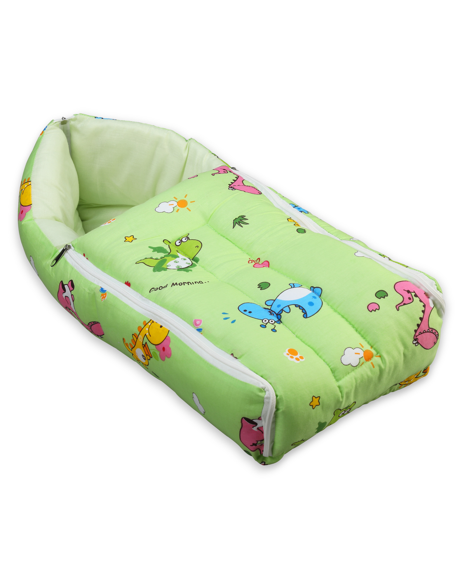LuvLap 3 in 1 Baby Sleeping Bag and Carry Nest Dino Print - Light Green-picture-46