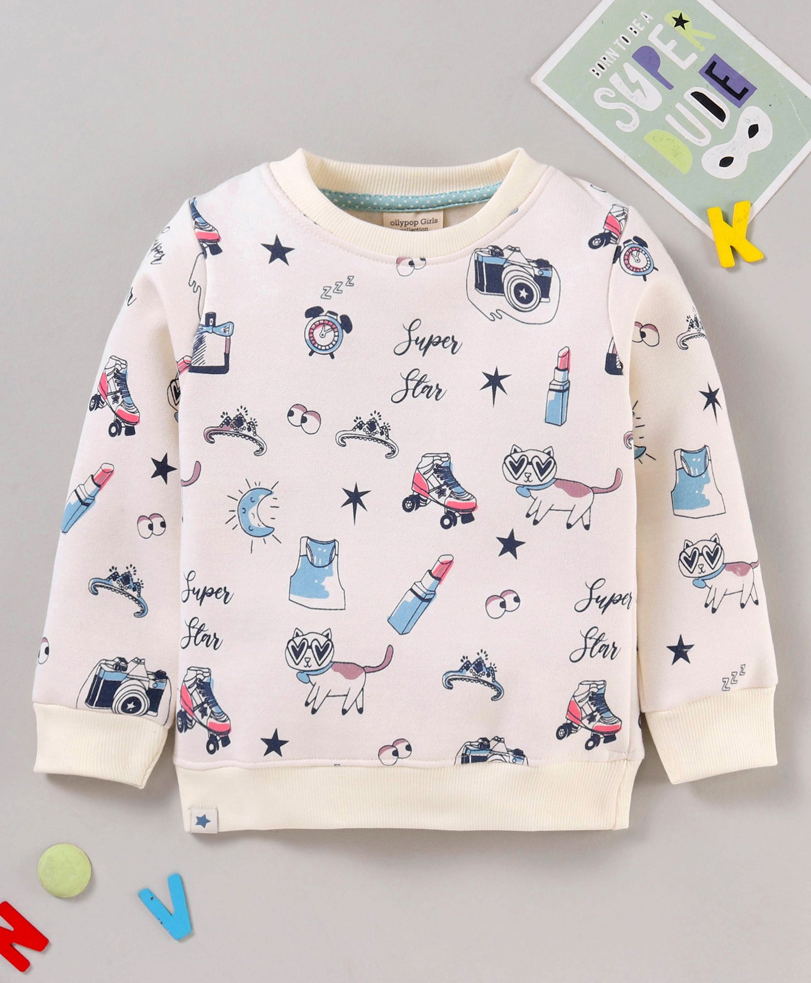 Ollypop Full Sleeves All Over Printed Sweatshirt -  Cream-image-28