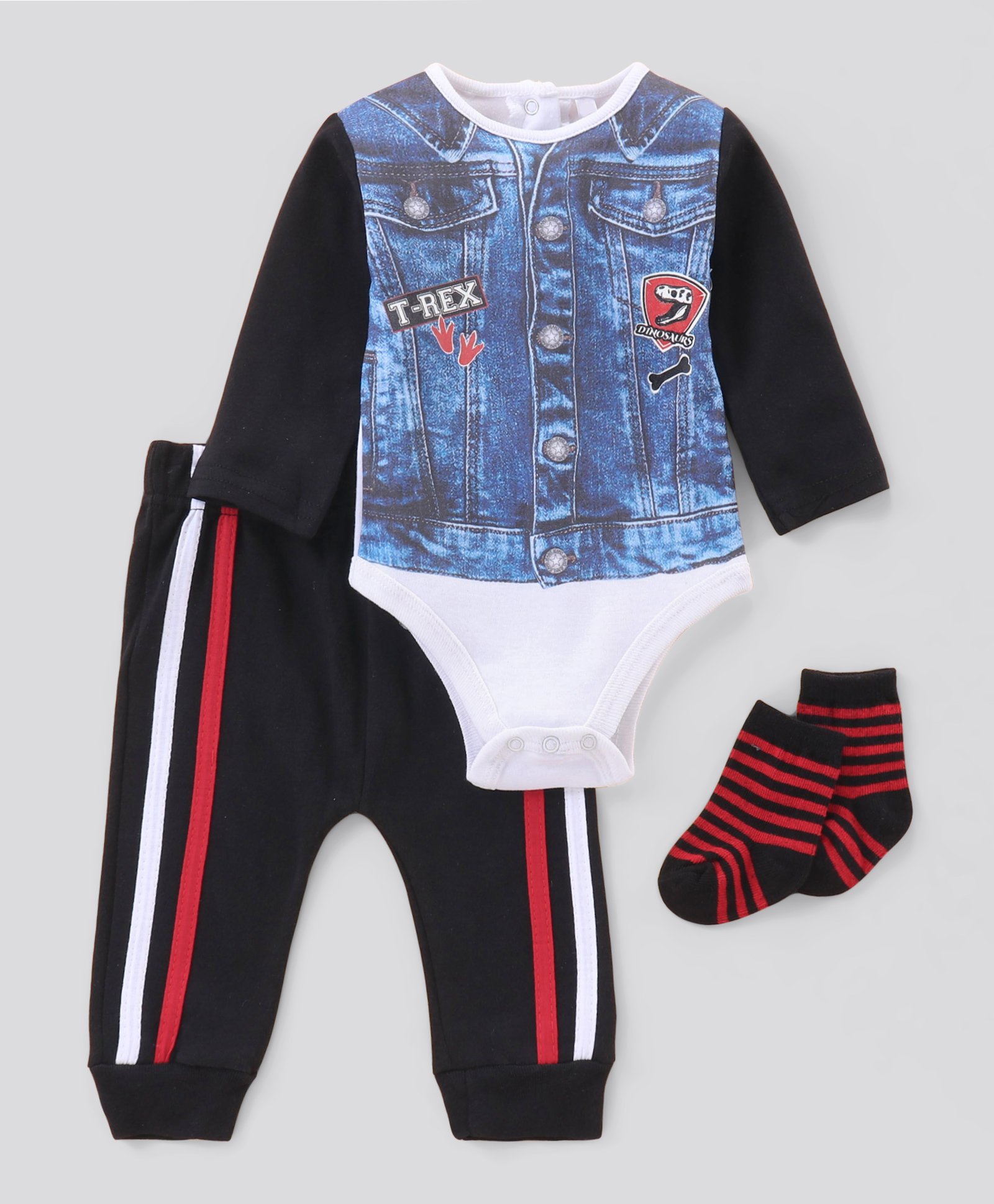Lily and Jack Full Sleeves Onesie and Lounge Pant With Socks - Black-image-18