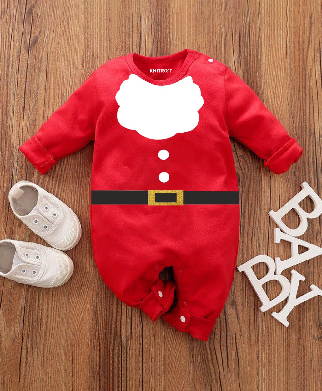 KNITROOT Christmas Theme Full Sleeves Santa Costume Romper - Red-picture-23