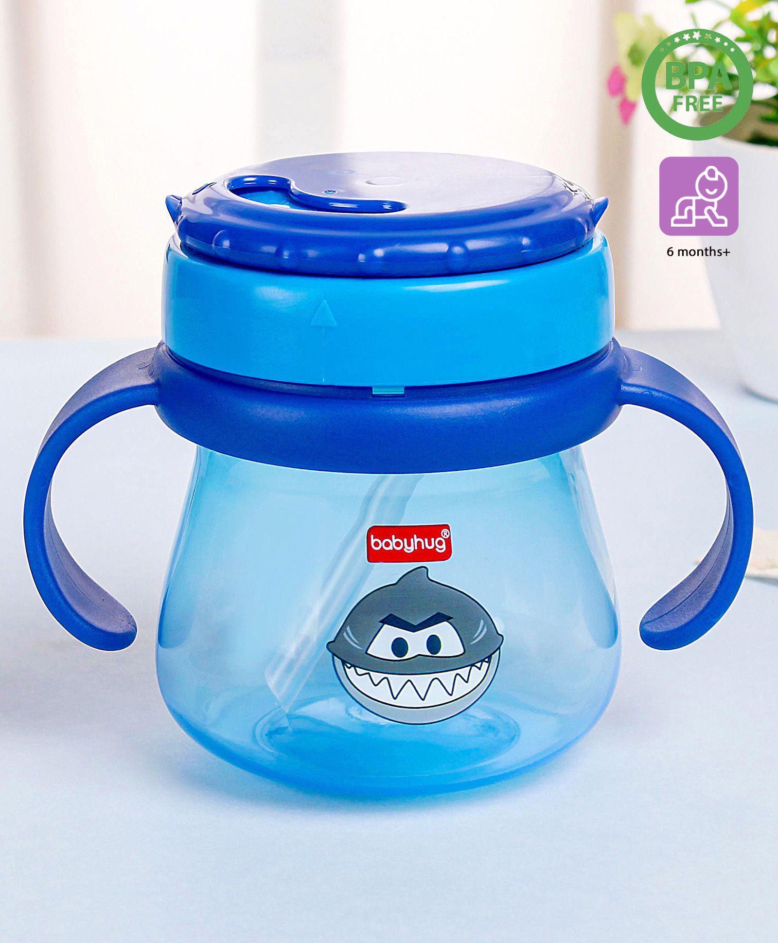 Babyhug Swipey Straw Sipper With Handle Shark Print  Blue - 250 ml-picture-13