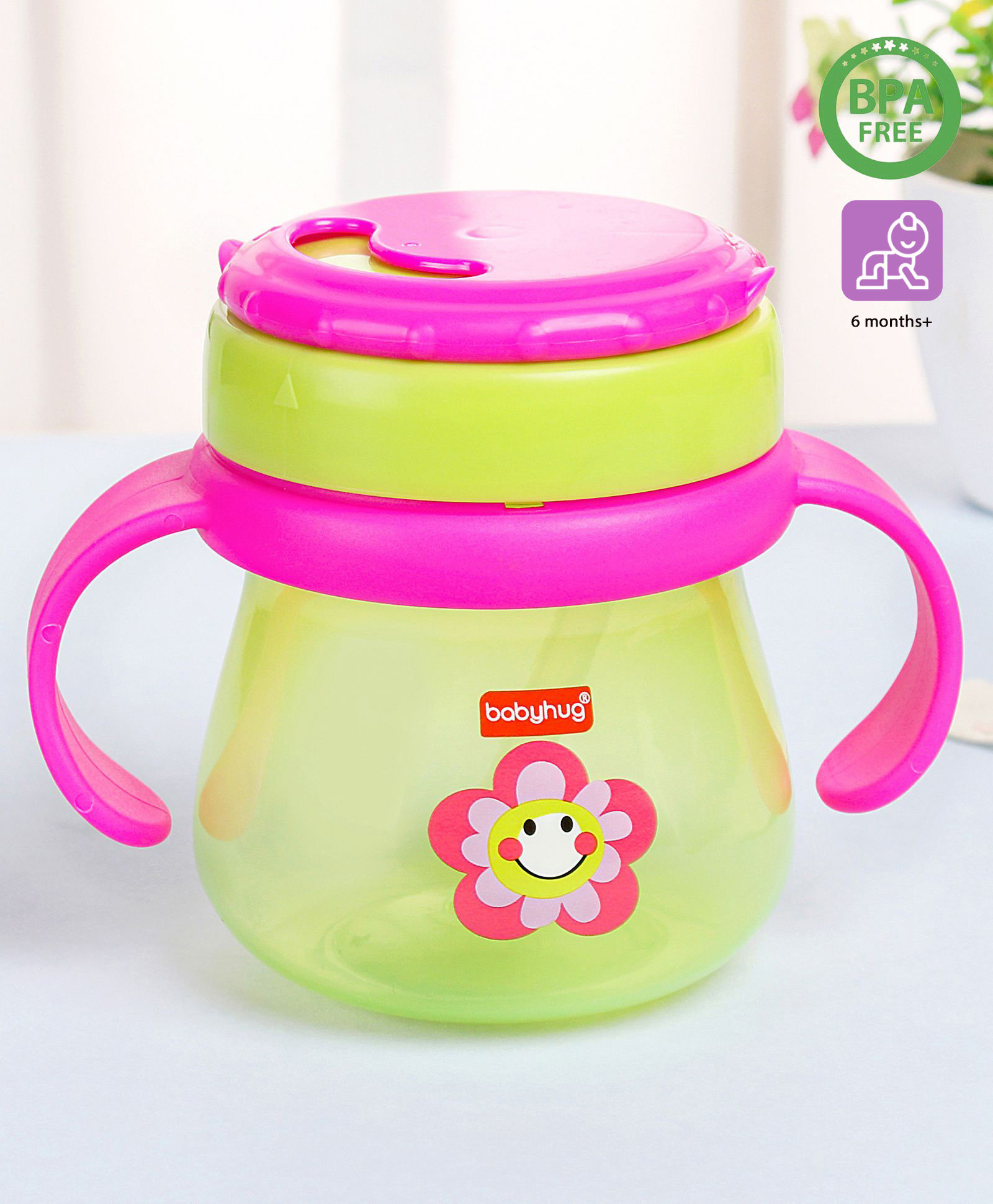 Babyhug Swipey Straw Sipper With Handle Flower Print Pink - 250 ml-picture-18