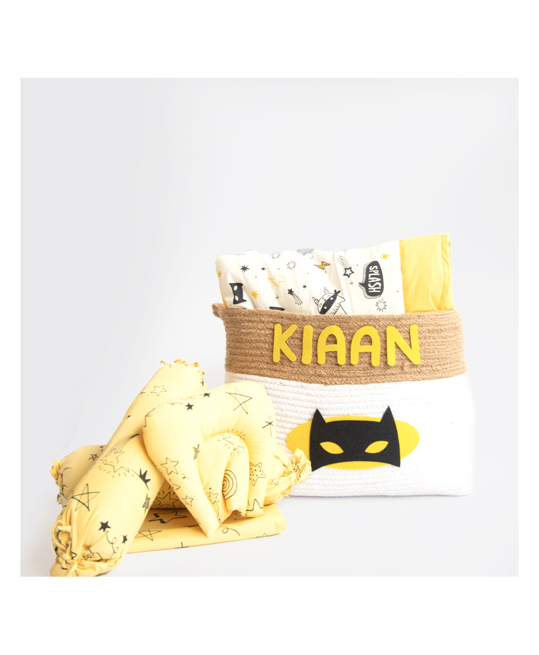 Yellow Doodle Doodle Stars Printed Organic Bedding Gift Basket - Yellow-picture-23