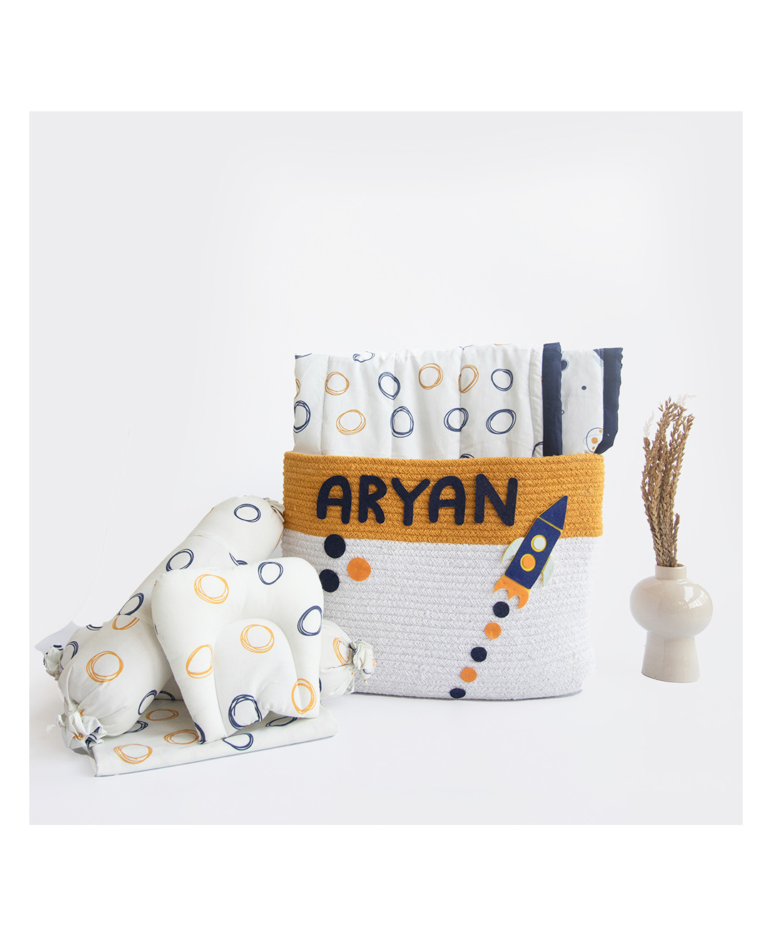 Yellow Doodle Doodle Circles Printed Organic Bedding Gift Basket - Blue-picture-24