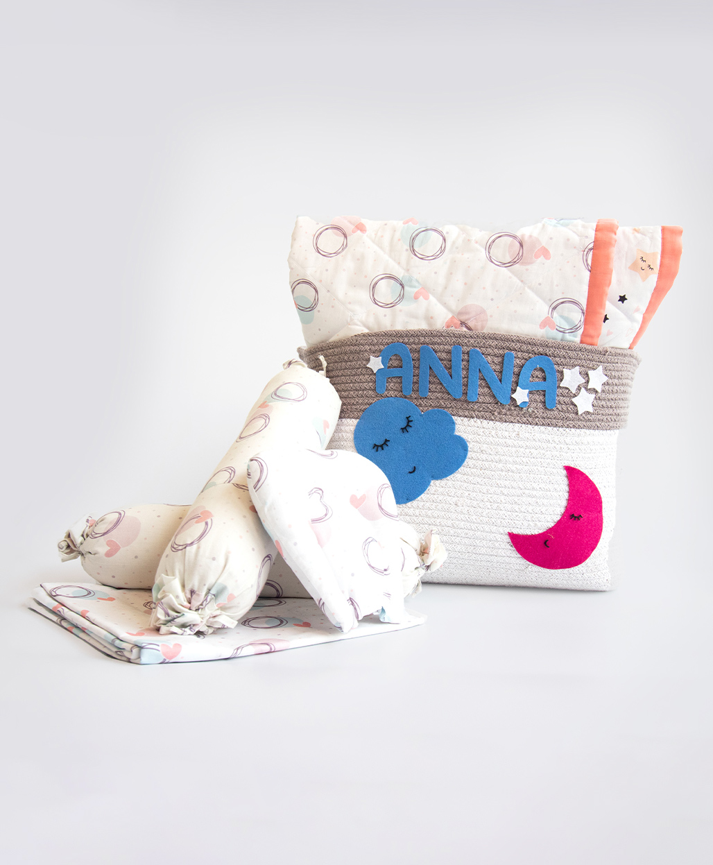 Yellow Doodle Circle of Love Printed Organic Bedding Gift Basket - Peach-image-29