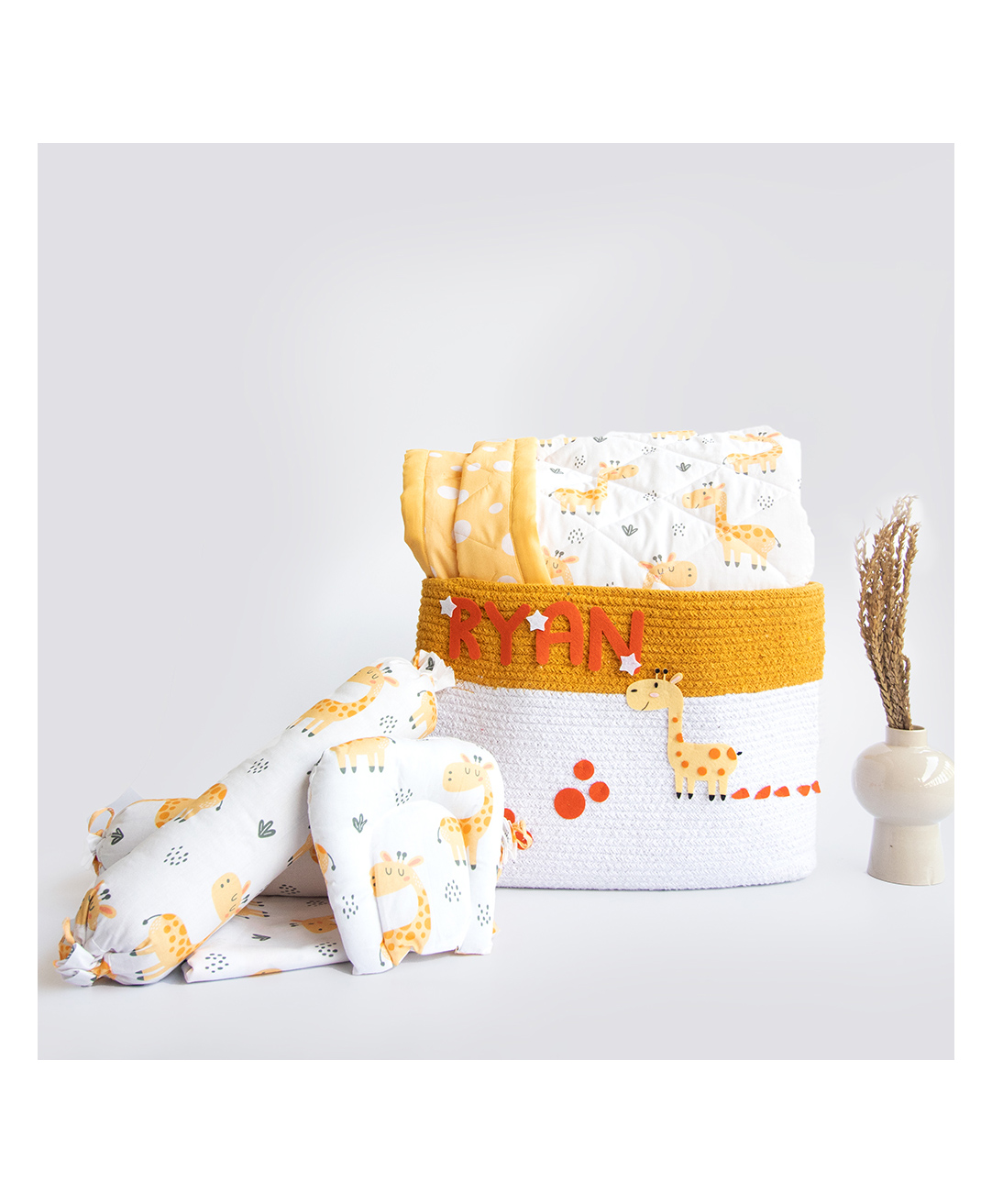 Yellow Doodle Baby Giraffe Printed Organic Bedding Gift Basket - Yellow-image-42