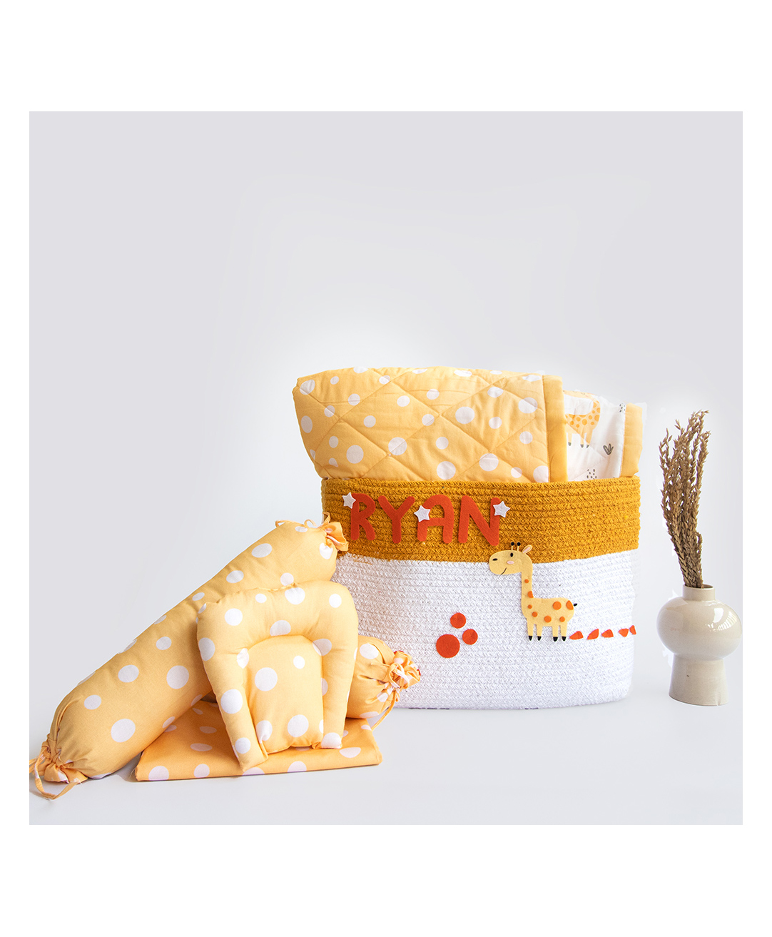 Yellow Doodle Cute Polka Printed Organic Bedding Gift Basket - Yellow-image-43