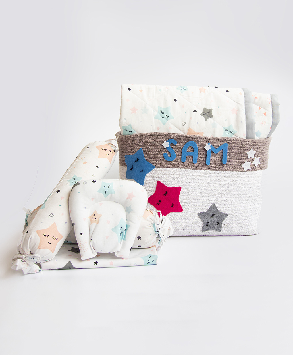 Yellow Doodle Twinkly Stars Organic Bedding Gift Basket - Grey-image-46