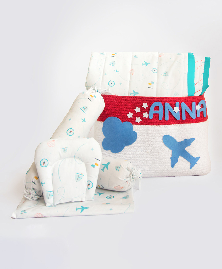 Yellow Doodle Lil Travellers Organic Bedding Gift Basket - Blue-image-48