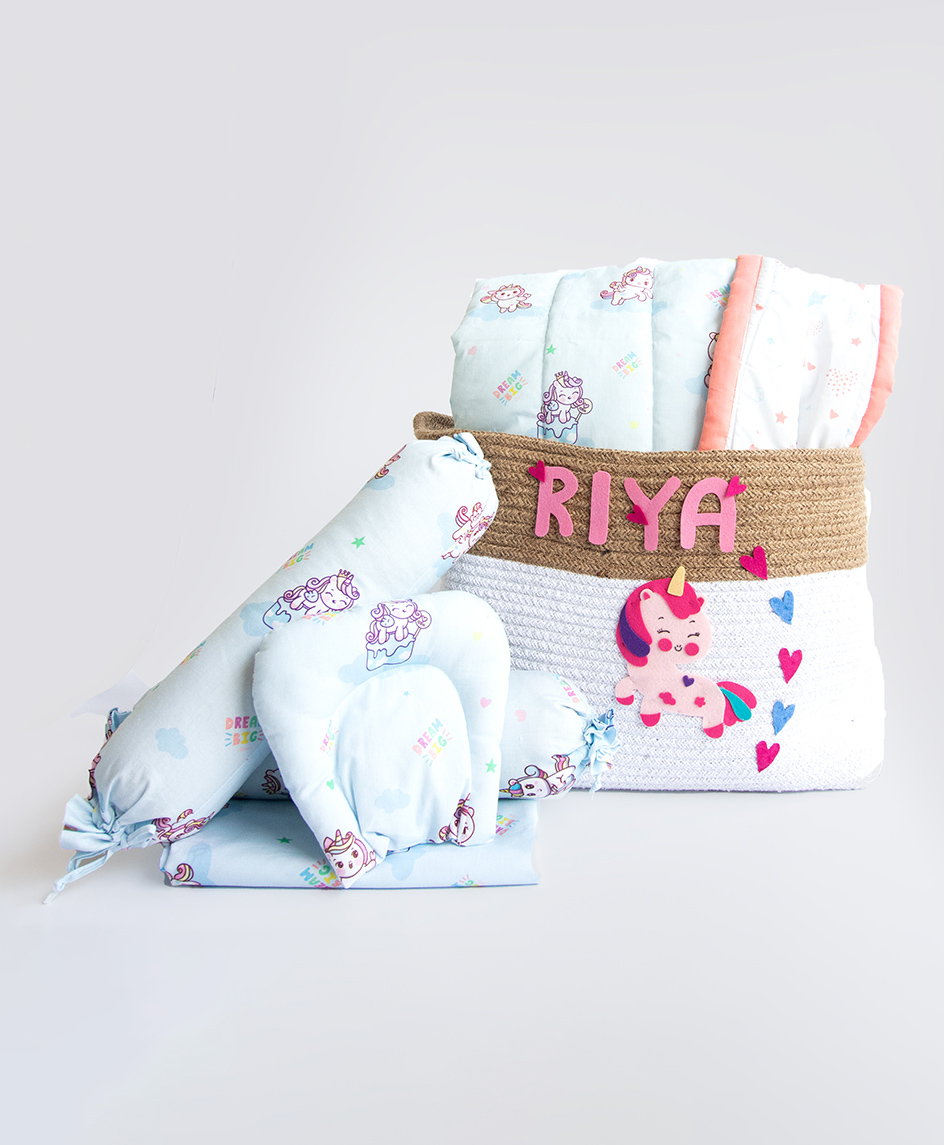 Yellow Doodle Unicorn Dreams Organic Bedding Gift Basket - Multicolor-picture-6
