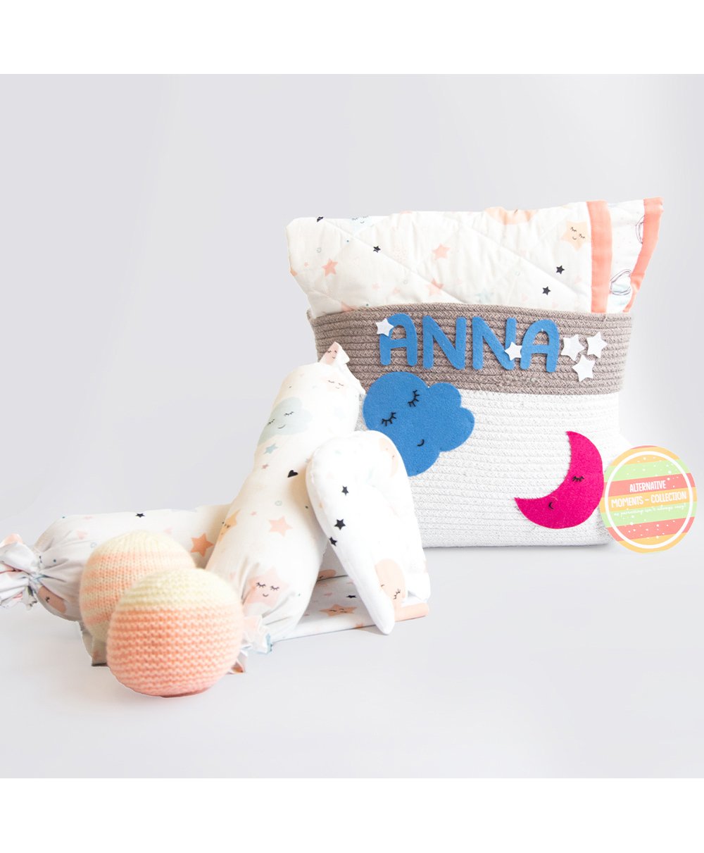 Yellow Doodle In The Sky Organic Bedding Gift Basket - Peach-image-27