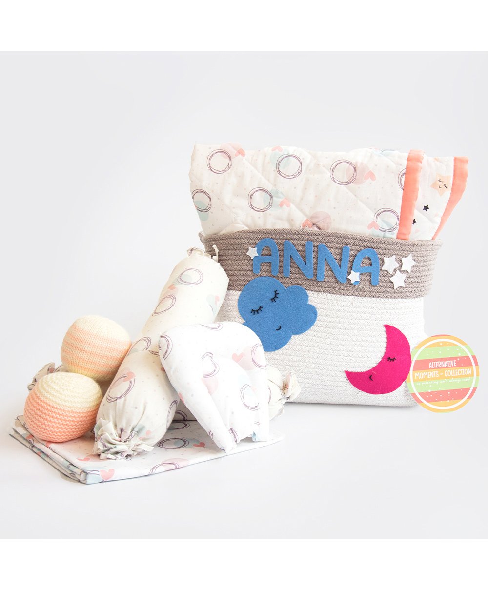 Yellow Doodle Circle Of Love Organic Bedding Gift Basket - Peach-image-0