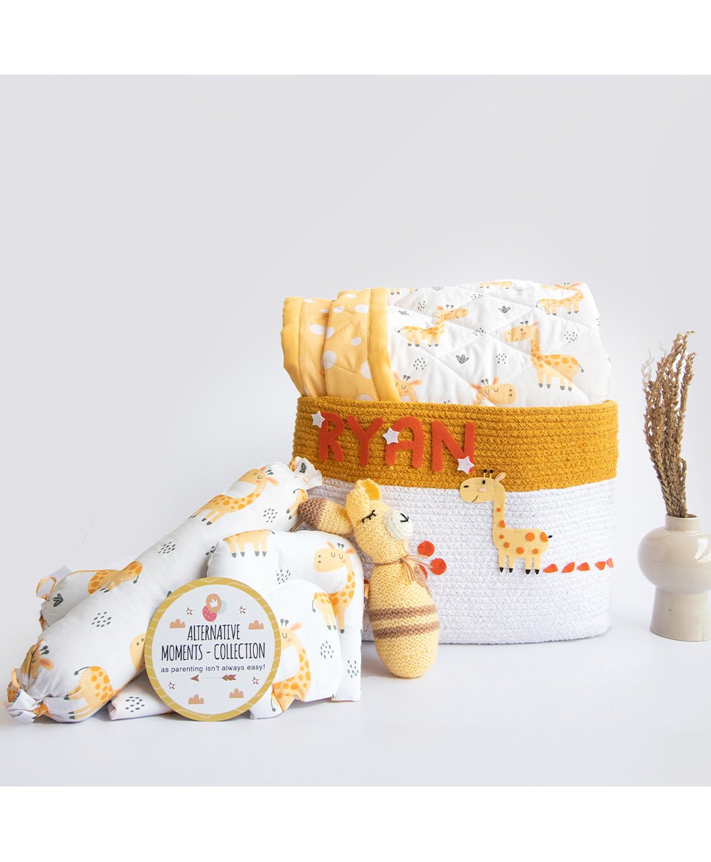 Yellow Doodle Baby Giraffe Organic Bedding Gift Basket - Yellow-picture-12