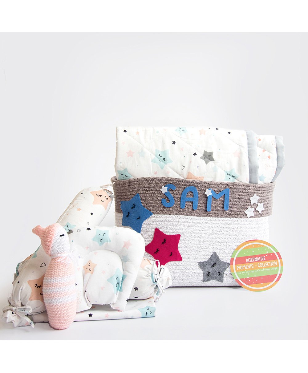 Yellow Doodle Twinkly Stars Organic Bedding Gift Basket - Grey-image-30
