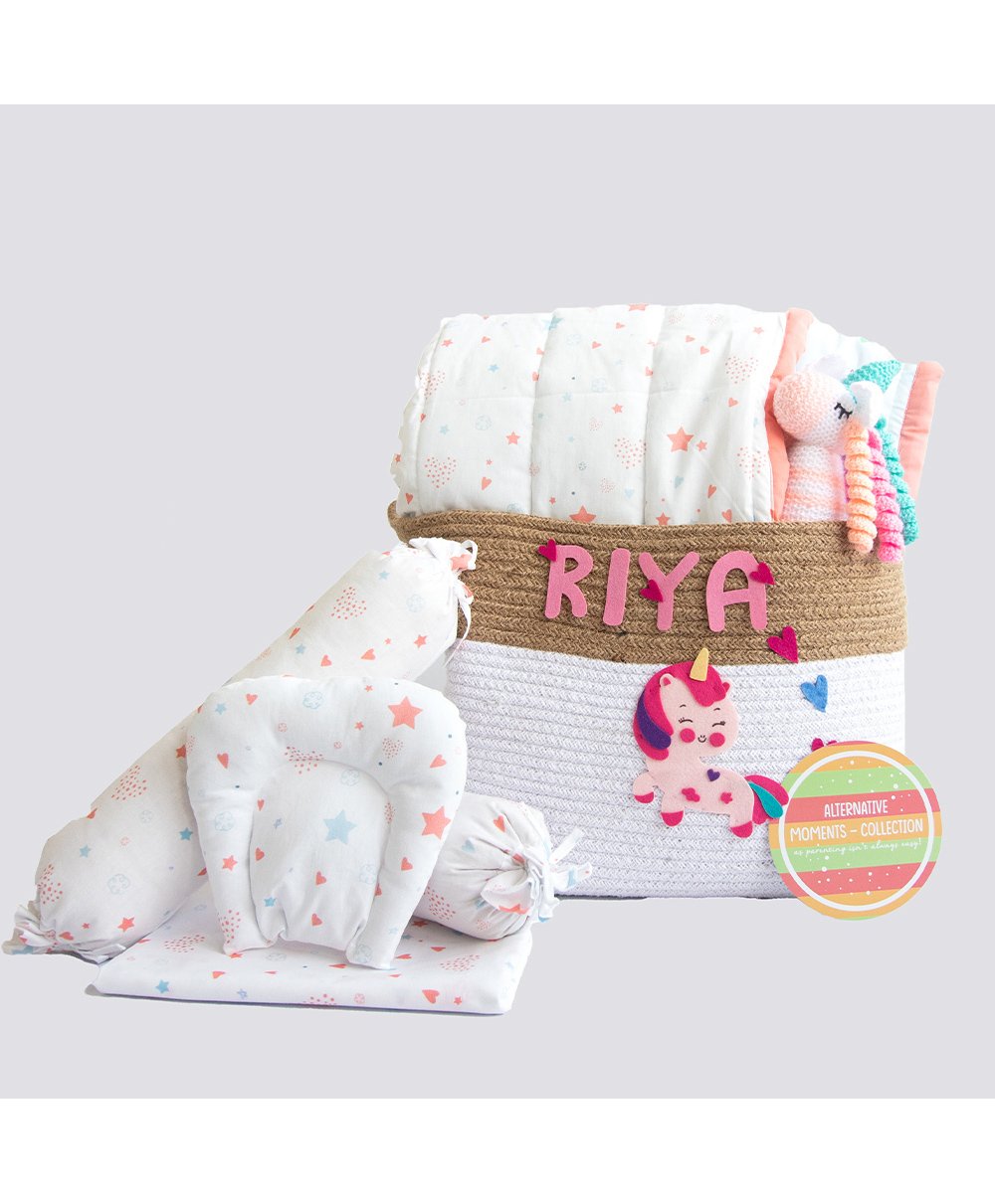 Yellow Doodle Fairy Dust Organic Bedding Gift Basket - Pink-image-31